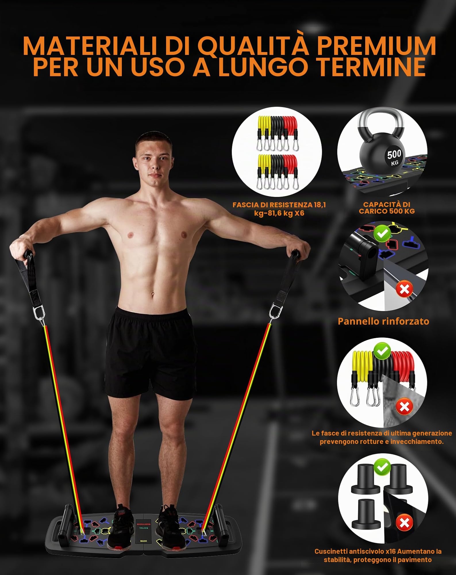 22-in-1 Home Gym Equipment, Portable Push Up Stands Press Up Board Handles for floor Home Gym Systems with 36 Gym Accessories, Resistance Band Bar,Abdominal Rollers