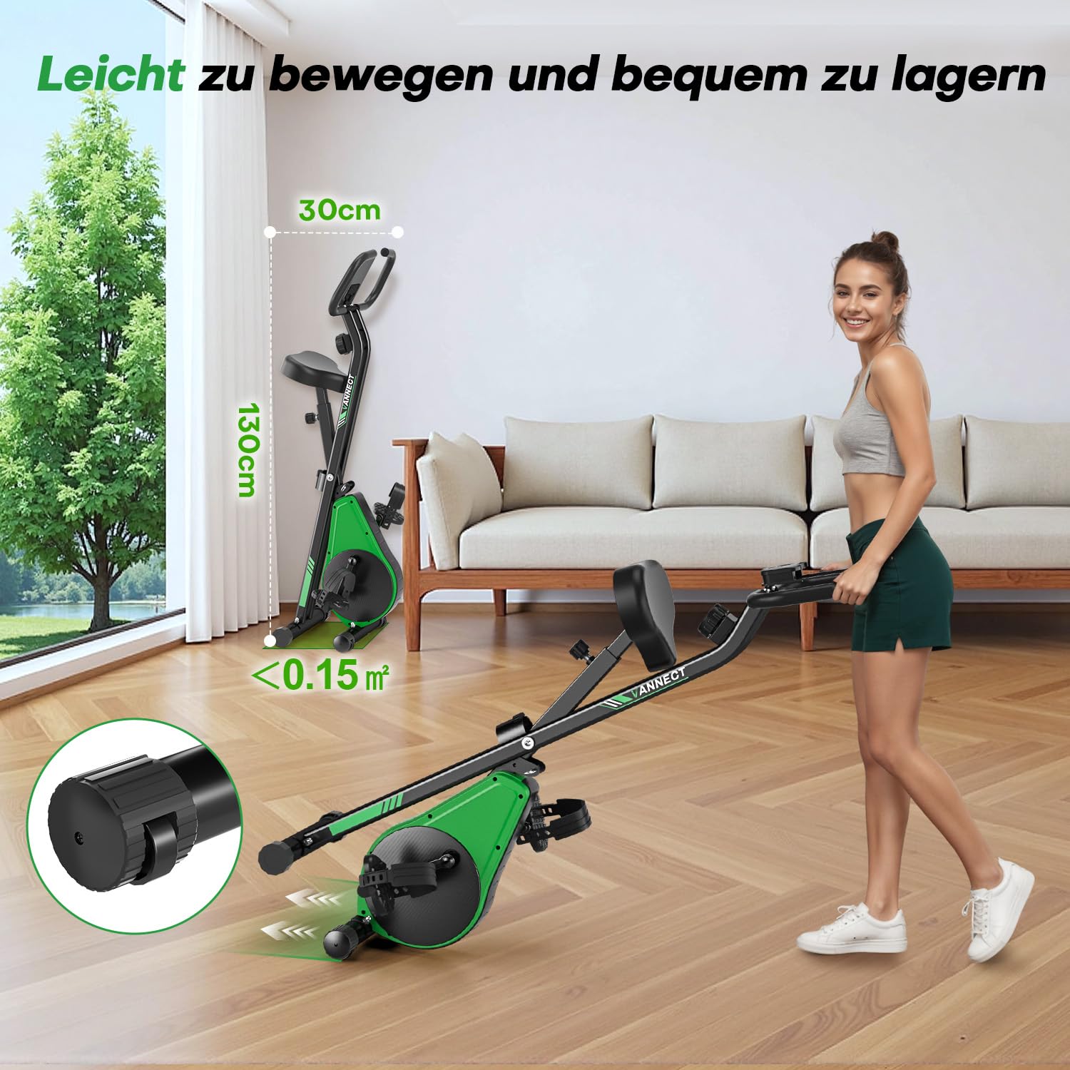 Heimtrainer Fahrrad Klappbar,VANNECT Hometrainer Fahrrad Klappbar,Ergometer Heimtrainer mit 16 Stufen Magnetwiderstand,Herzfrequenzsensor,LCD-Monitor & Komfort-Sitz für Zuhause & Büro,bis 150kg