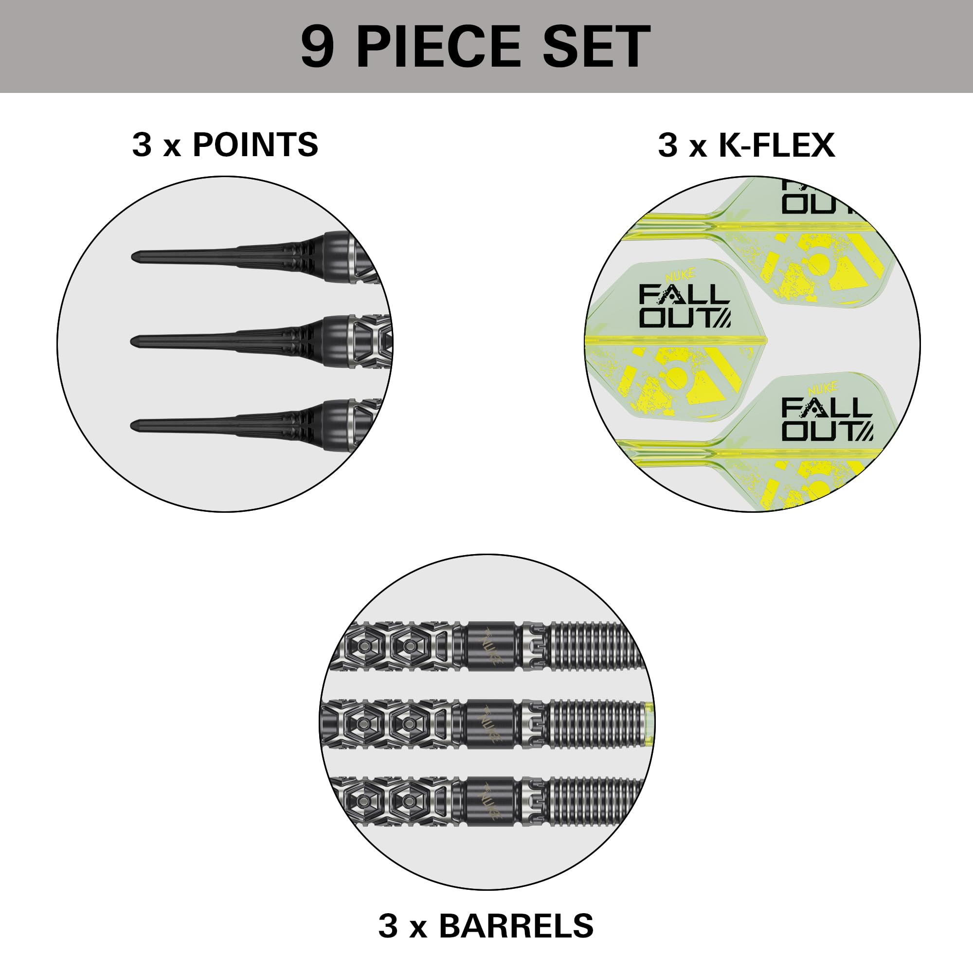 Target Darts Luke Littler Fallout 90% Tungsteno Punta Morbida Dart Set, 19G
