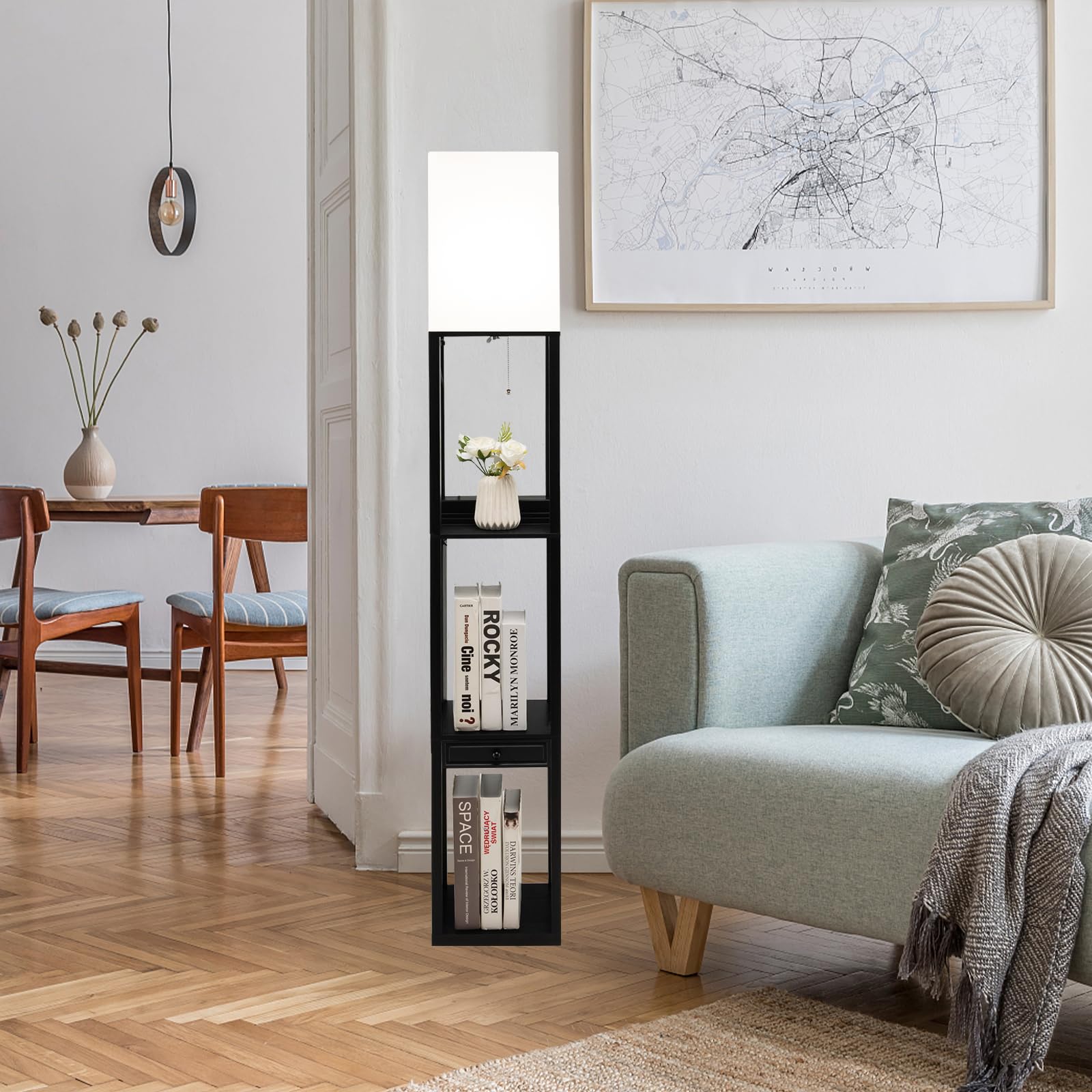 HOMASIS Stehlampe Mit 3 Glaslampenschirmen - Gold, Metallfuß, Fußschalter, E27-Fassung, 169 Cm Hoch