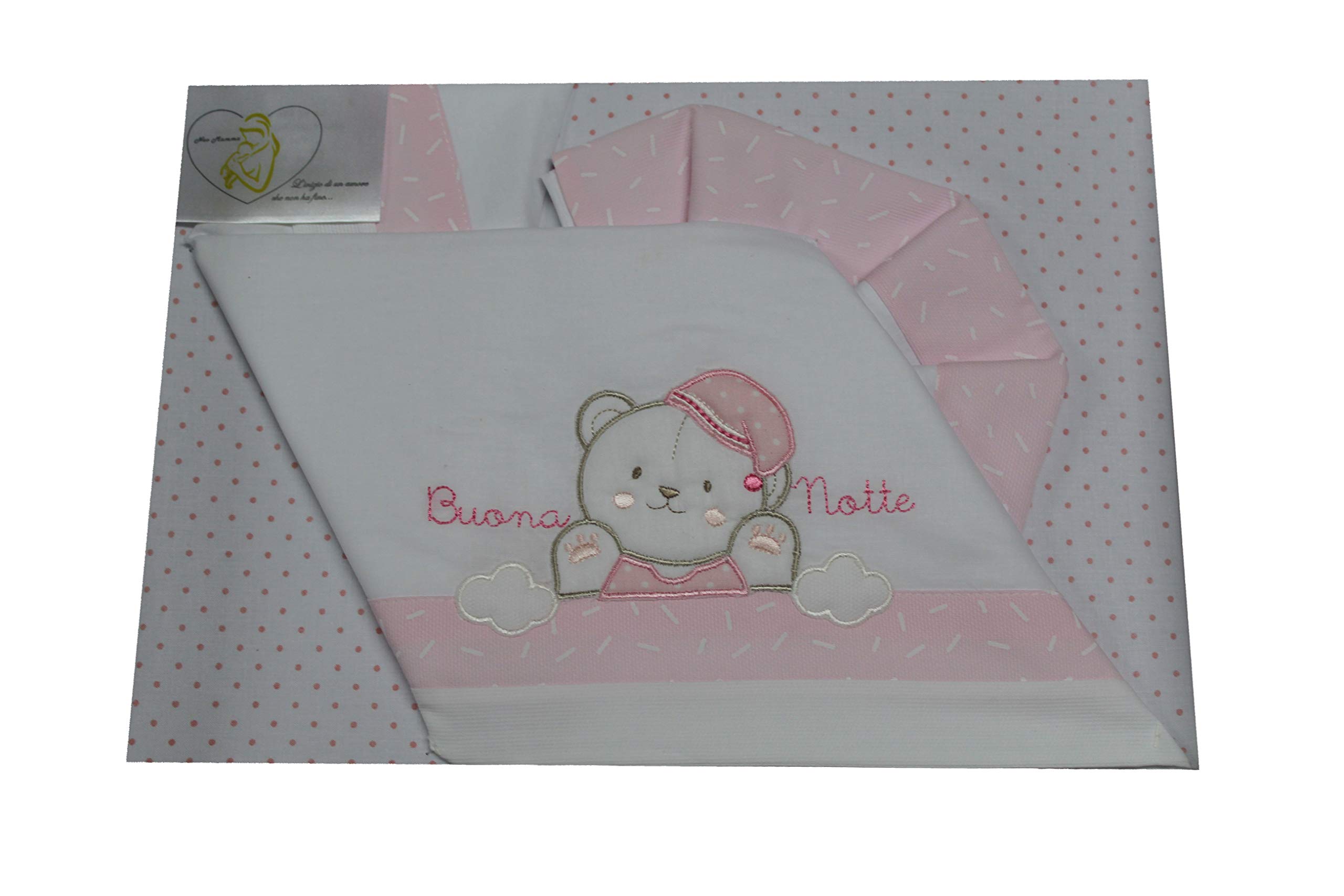 Set per culla in cotone 3 pezzi con ricamo del nome personalizzato. Federa, lenzuolo e coprimaterasso con elastico