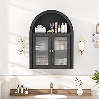 AIUUCS Arched Top Medicine Cabinet - Black Over Toilet Wall Storage with Wave Acrylic Doors & Removable Shelf for Bathroom Kitchen