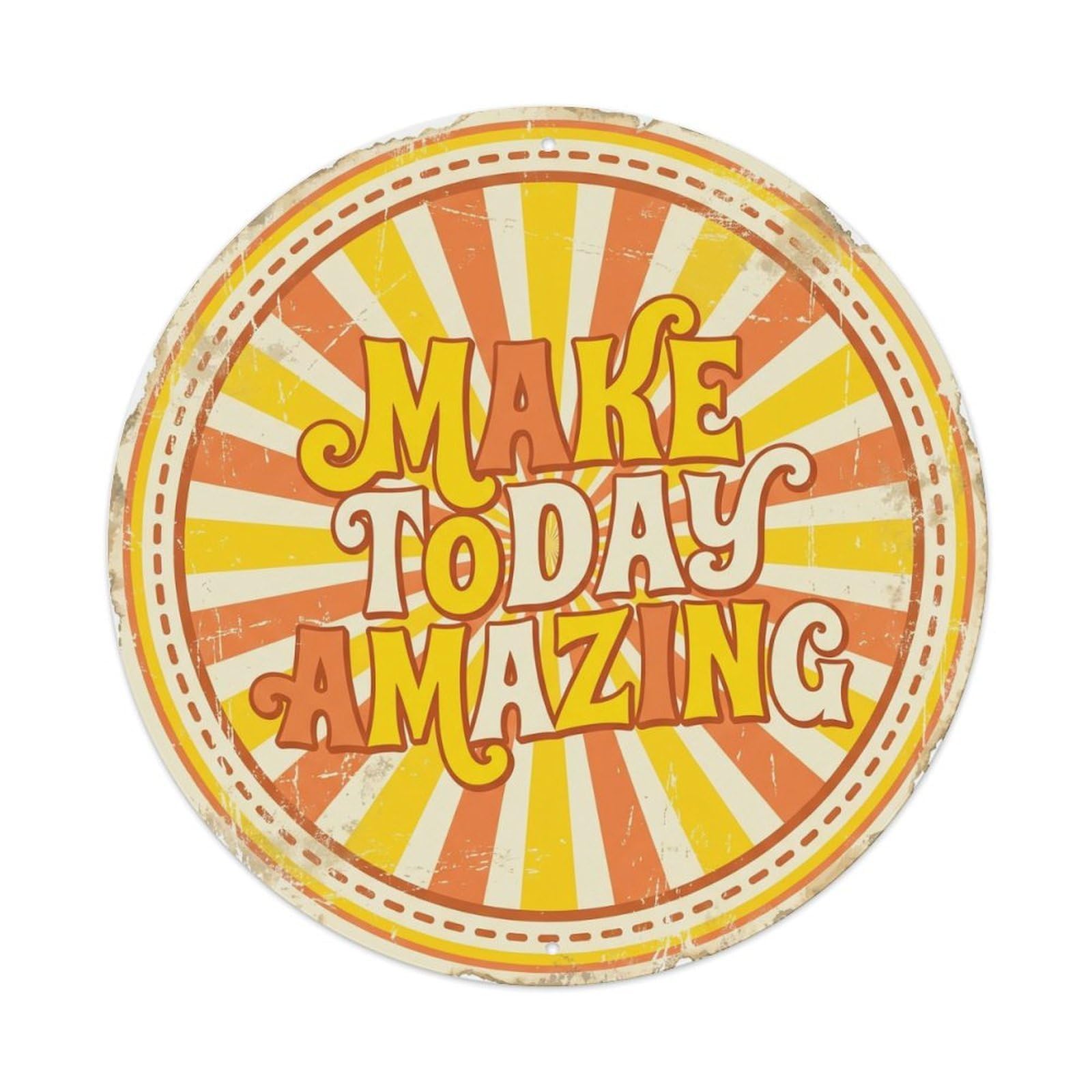 Cmhok Vintage Style Make Today Amazing Vintage Round Wall Decor Retro Motivational Slogans Metal Tin Sign Plaque Wall Decor For Cafe, Club, Garden Round Metal Poster 8X8inch