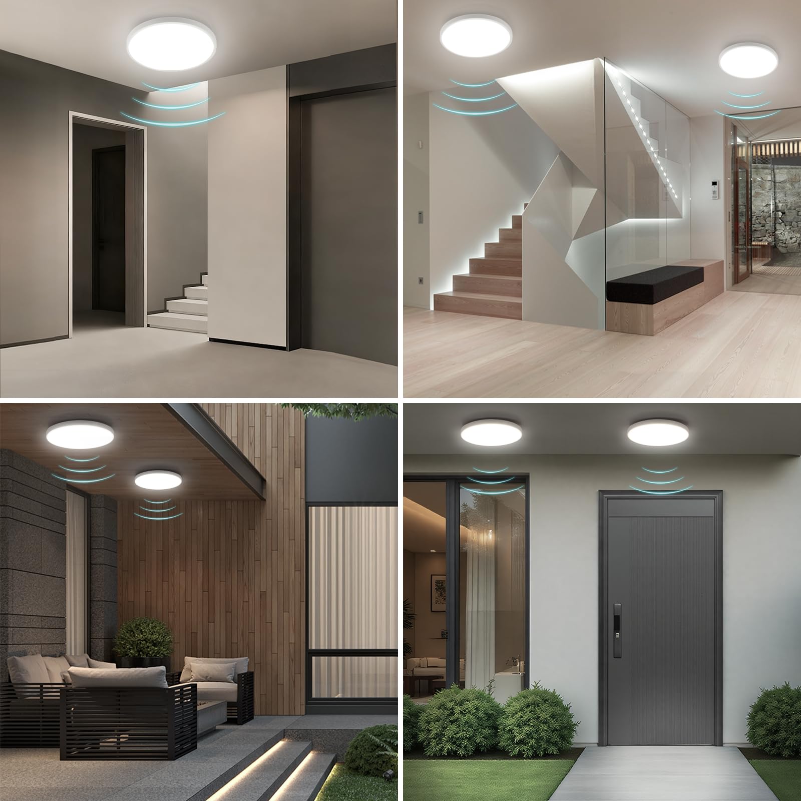 4 Stücke LED Deckenleuchte mit Bewegungssensor Innen,18W Dimmbar Deckenlampe Panel IP54 4000K mit Radar Bewegungsmelder und Fernbedienung, Flach Sensor Licht für Keller,Flur,Bad,Treppe, Rund Weiß 23cm