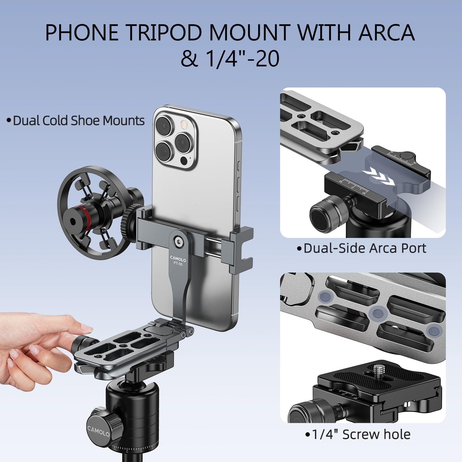 PT-05 - Trípode para teléfono móvil, plegable, con bolsillo para teléfono celular, soporte de escritorio para teléfono inteligente, soporte de escritorio para viajes, todo en uno, Vlog, video