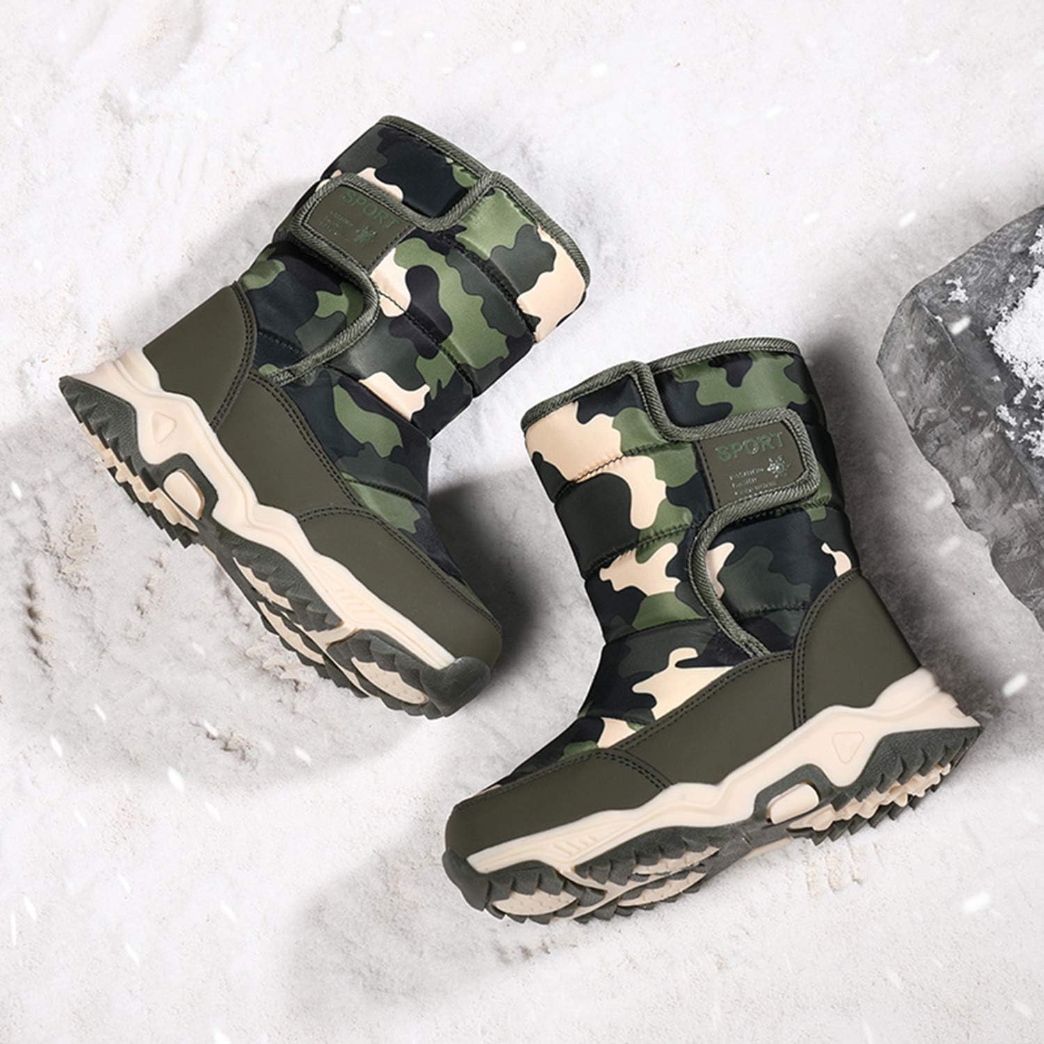 YUKTOPA Kids Boys Girls Outdoor Snow Boots Winter Fur Lined Warm Boots Walking Shoes