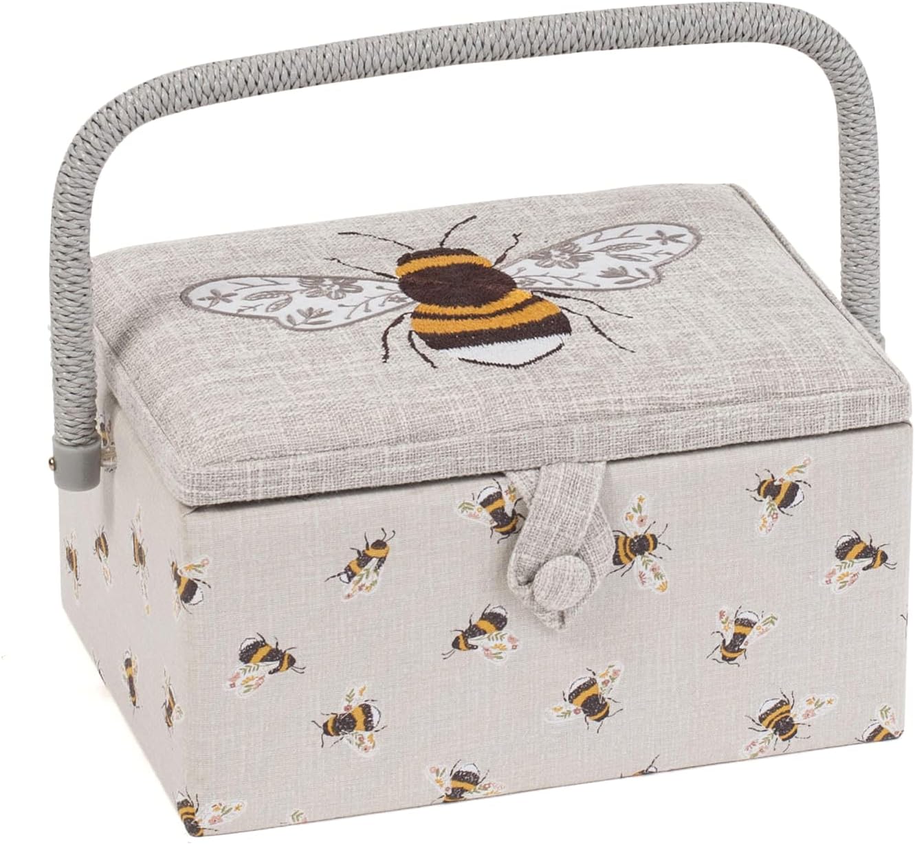 Hobby Gift Sewing Box, Wood/Fabric, Embroidered Bee, Medium