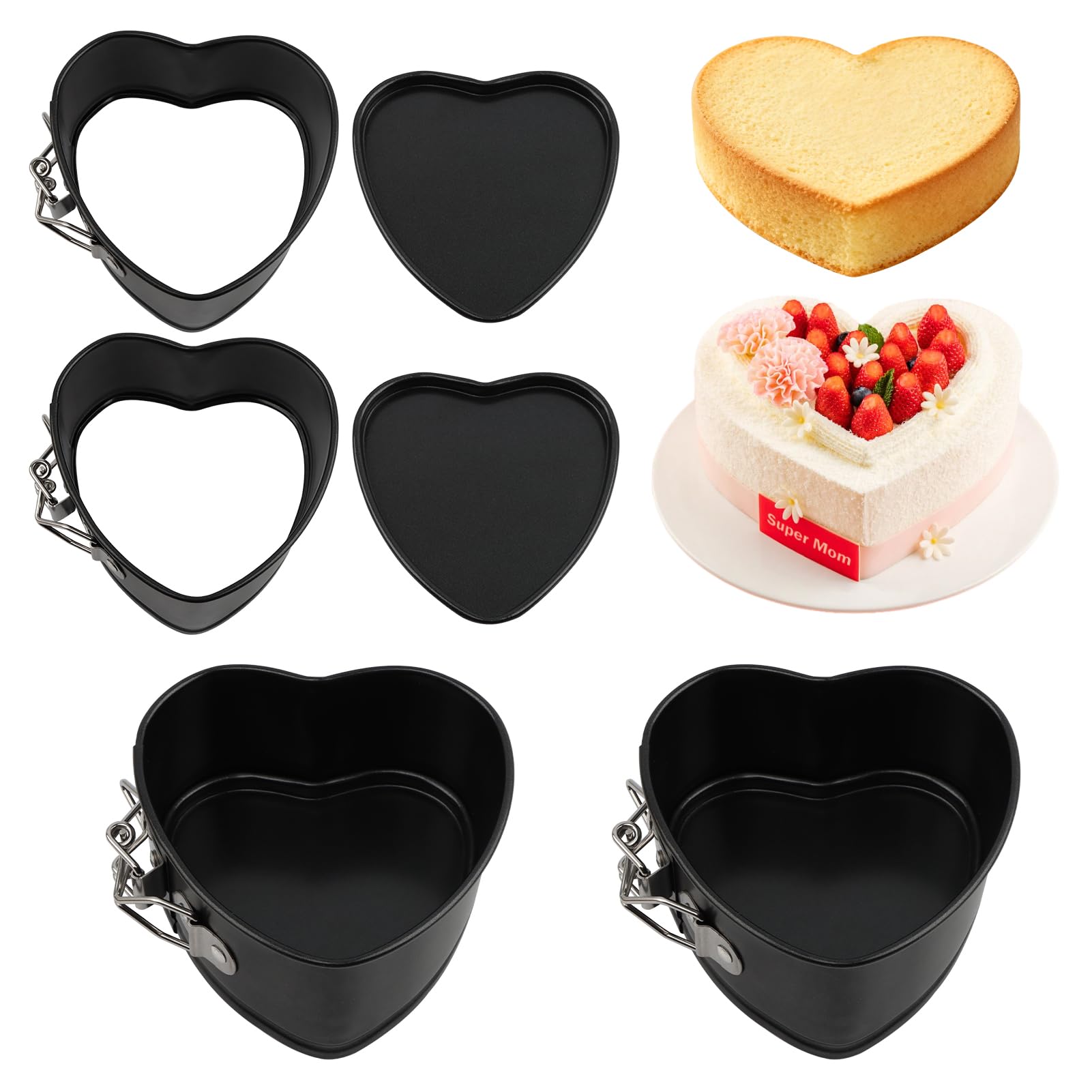 4 Inch Mini Heart-Shaped Springform Pans - Set of 4, Nonstick Leakproof & Removable Bottom | Great for Romantic Treats, Cheesecakes & Pies – Ideal for Home Bakers & Pros