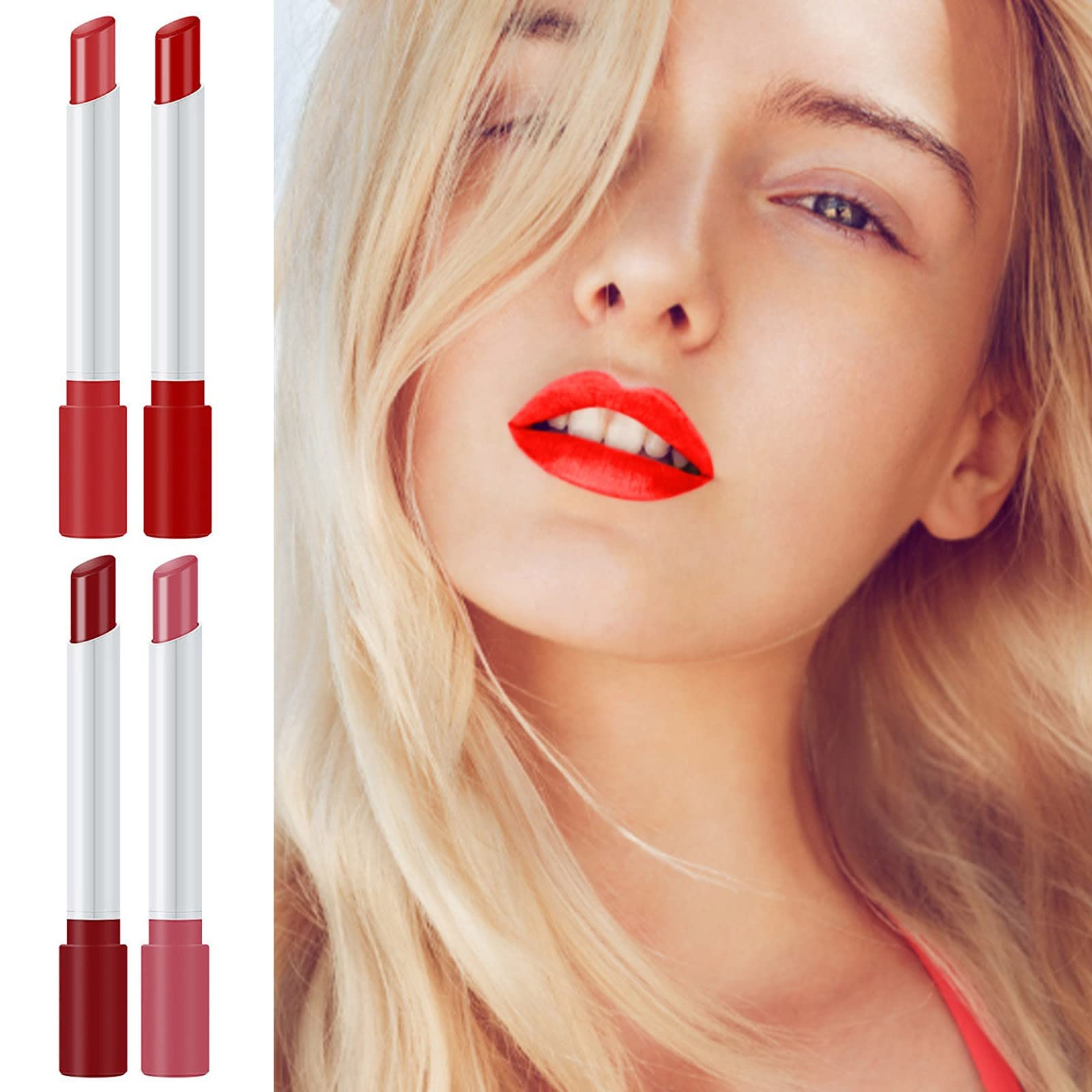 Little Smoke Tube Lipstick Matte Nude Cigarette Lipstick Lip Stick Juego de 4 paquetes de kit de labios para mujeres, brillo de labios, lápiz labial teñido mate, bálsamo labial de larga