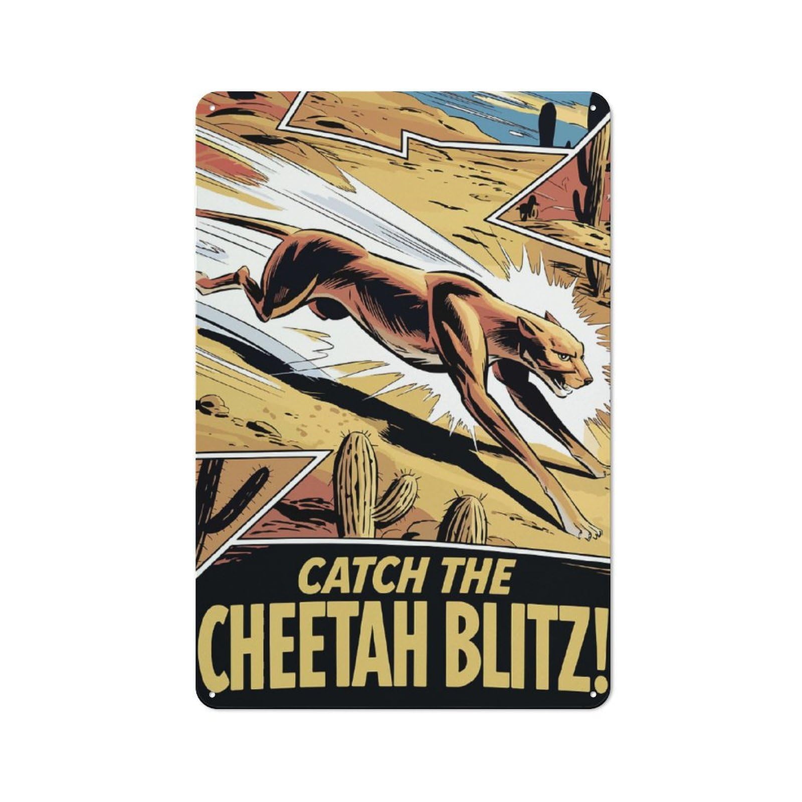Junmoney Cheetah Blitz Comic Art Shed Metal Sign With Design 30X20cm, Outdoor Room Shed Wall Decor For Shed, Garden Room, Porch Or Garage