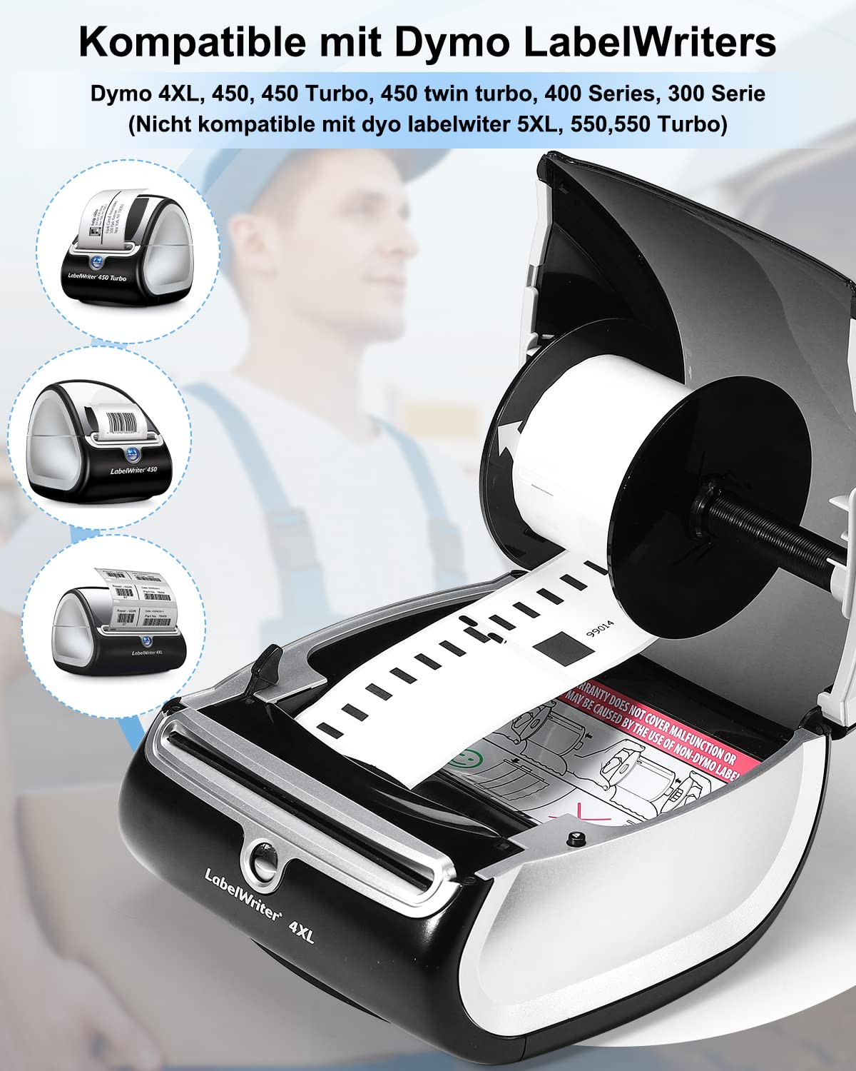 Dymo 99014 Etiketten Kompatible 54 mm x 101 mm für Dymo 4XL 450 450 Turbo Etikettendrucker, 12 Rollen