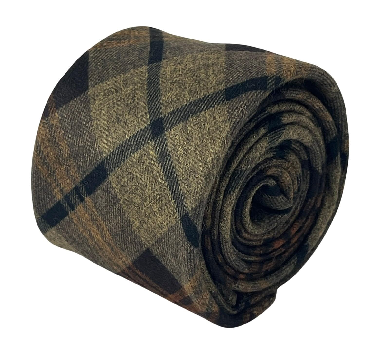 Frederick Thomas Men's Brown Slim 6.5Cm Width 100% Wool Tweed Check Tie For 147 Length Necktie, Ideal For Business, Formal Occasions Or Weddings