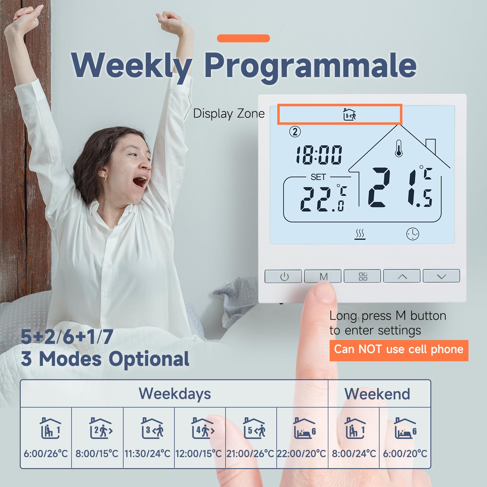 BEOK CONTROLS Termostat grzewczy Programowalny termostat pokojowy Cyfrowy termostat ścienny do ogrzewania wody Ogrzewanie podłogowe 3A TOL47WP