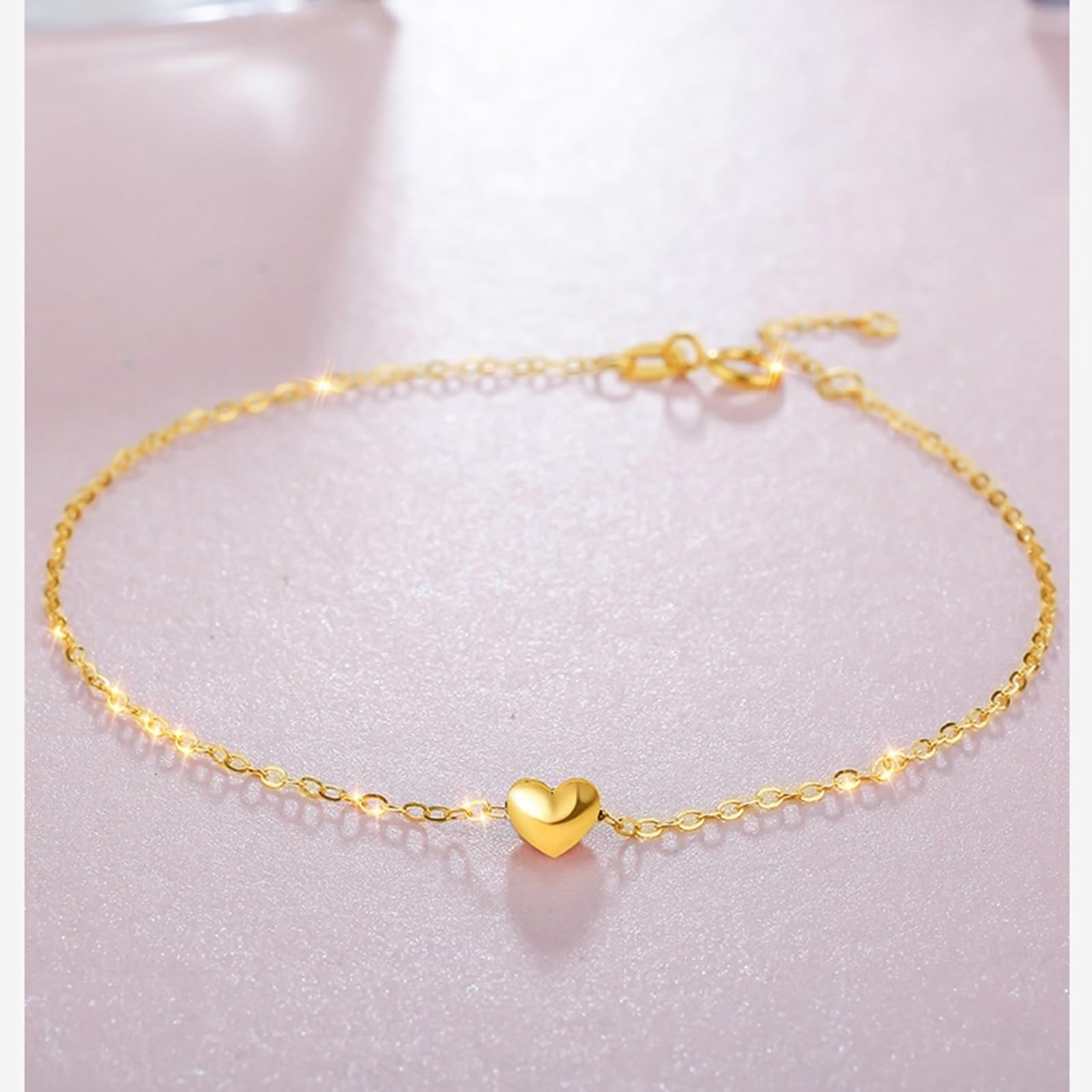 Bracciale Oro Giallo Donna 18k/14k/9k, Bracciale a Catena a Forma di Cuore 16-18 cm Estensione 4 cm, Braccialetto da Sposa Fidanzati