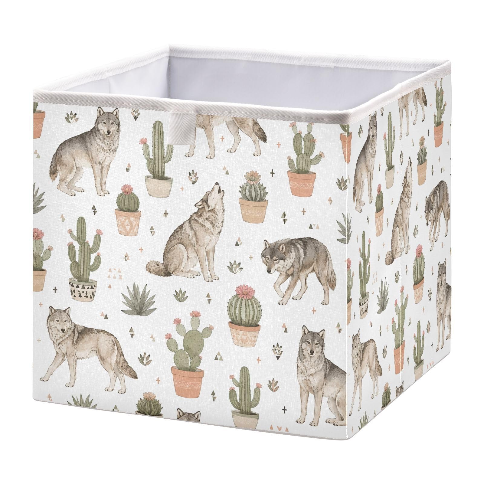 Ewusp Wolf Cube Storage Boxes 28x28 cm Foldable Closet Organiser Bin Holiday Basket Baby Basket for Nursery Bedroom Office
