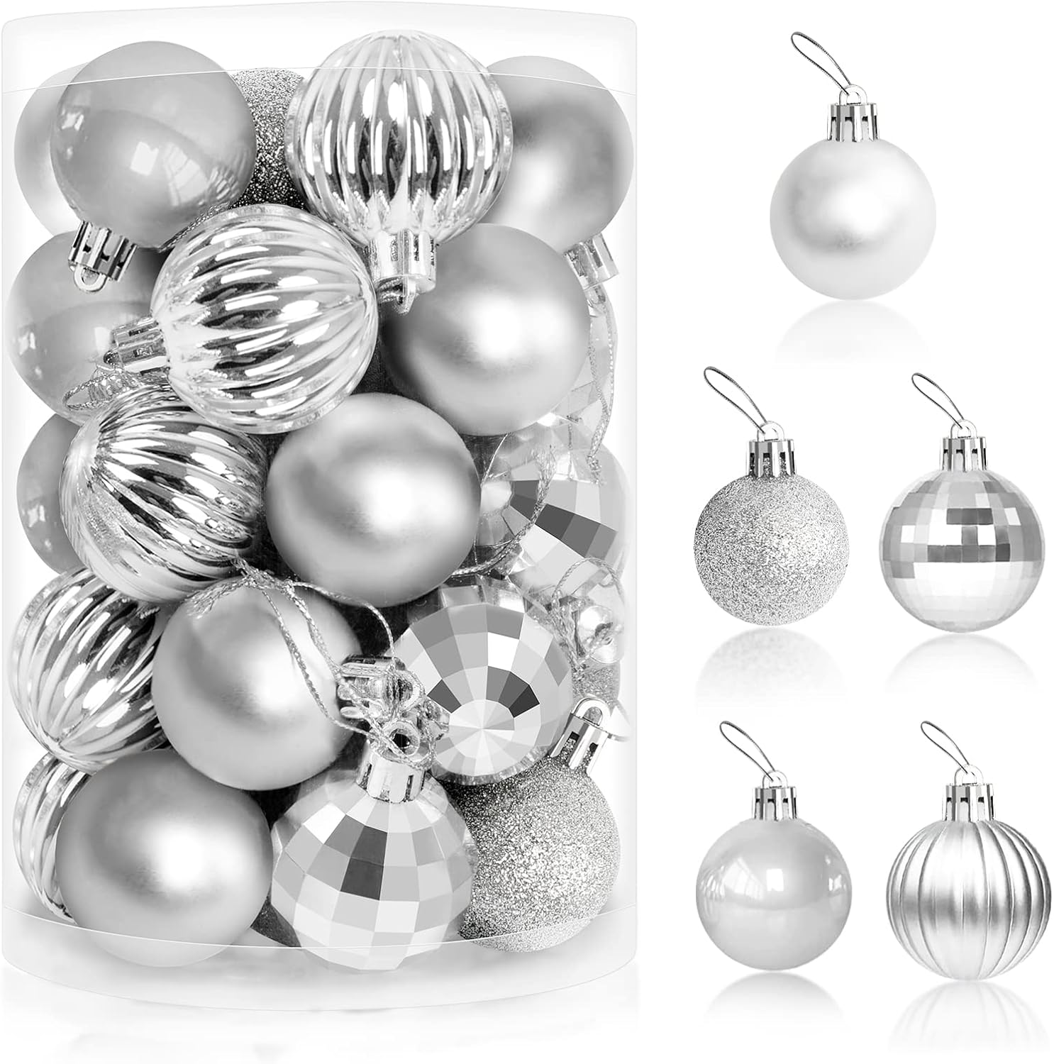Esvitto Silver Baubles Christmas Decorations, 34Pcs Christmas Balls for