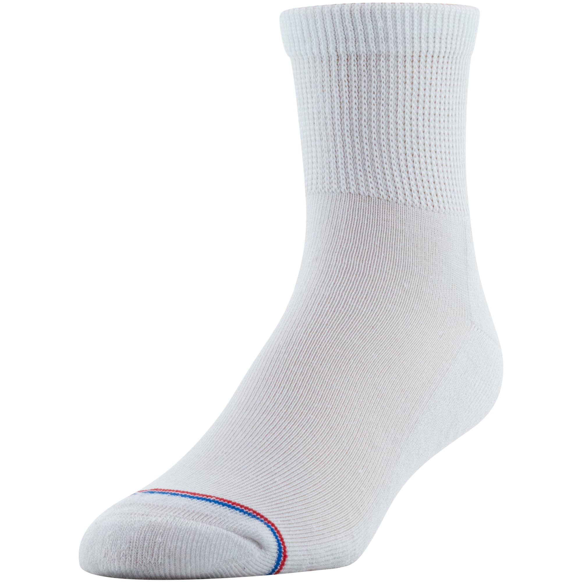 PEDS Women's Diabetic Quarter Socks with Non-Binding Top and Cushion 4 Pairs, White, 10-13 1