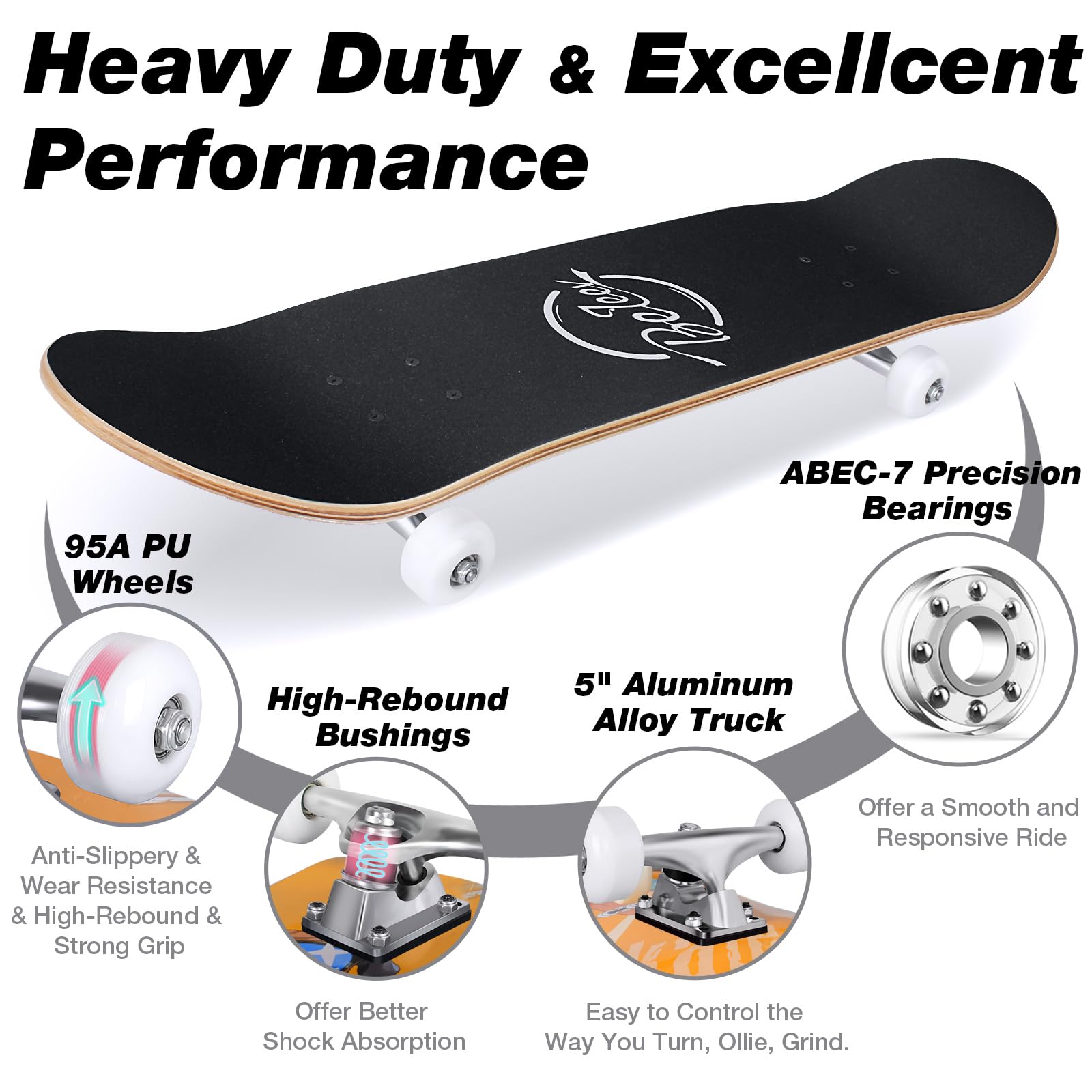 BELEEV Skateboards 31x8 para Principiantes, Niños, Adolescentes y Adultos, Completo Pro Cruiser Skateboard para Niña Niño, Arce Canadiense de 7 Capas, Doble Bandeja Cóncava, con Herramienta en T