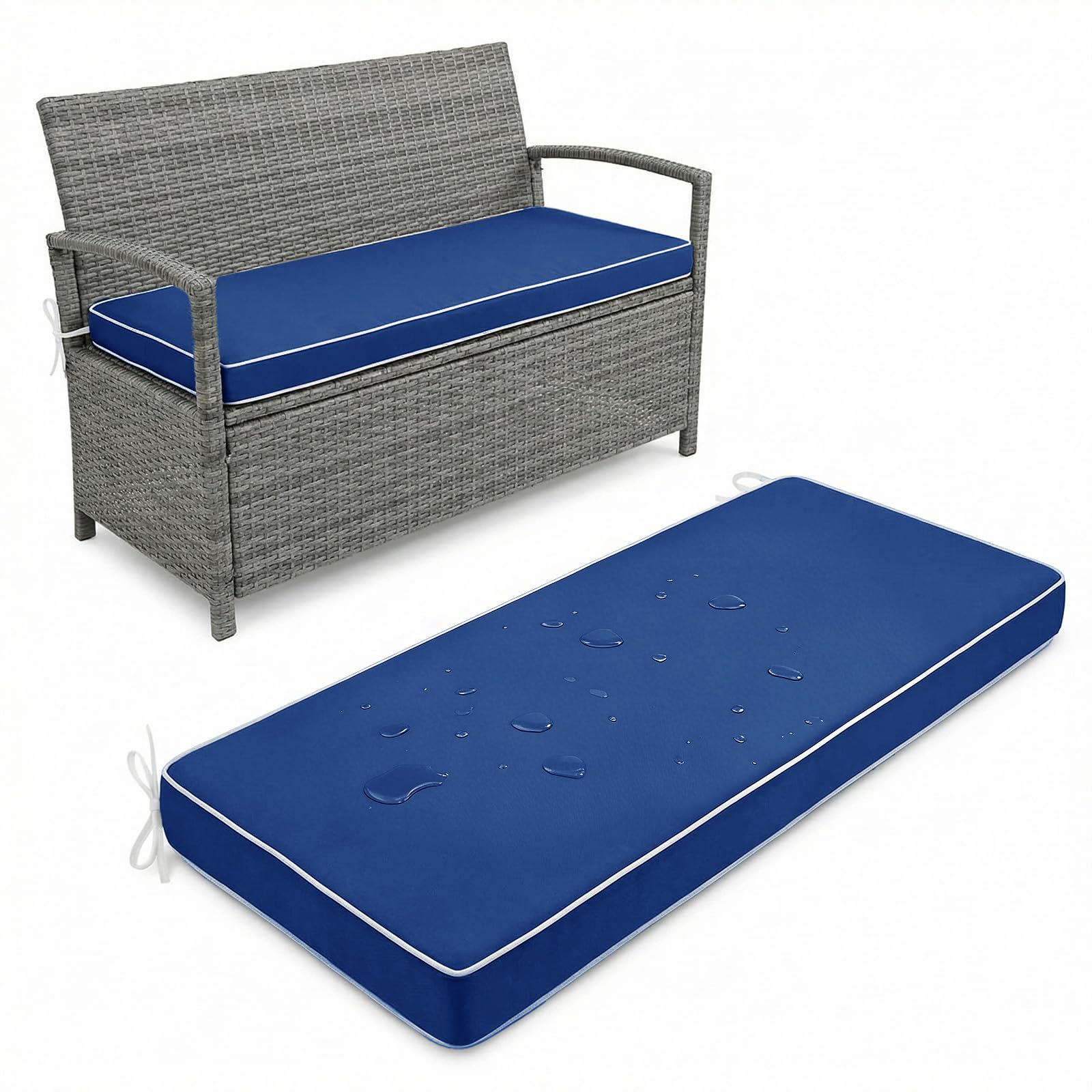 Aocase Outdoor Bench Cushion 5 cm Thick 145x50cm waterproof Garden Bench Seat Pad 2/3/4 Seater with Non-Slip Backing for Patio Bay Windows Swings Indoor/Outdoor Long Chairs Multiple Sizes,Dark Blue