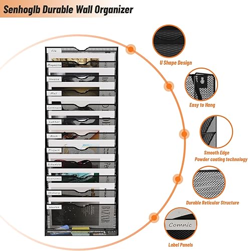 Miniatura 3 de Soporte de archivos colgante de 13 bolsillos, organizador de archivos de pared de metal, organizador de archivos colgante para oficina, organizador