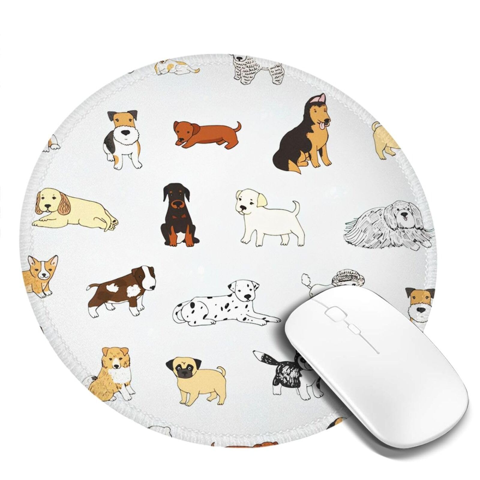 Mouse Pad Cartoon Puppy Dog Mouse Pads for Desk with Non-Slip Rubber Base Office Computer Round Mousepad Mouse Mat for Home Office Desk Accessories