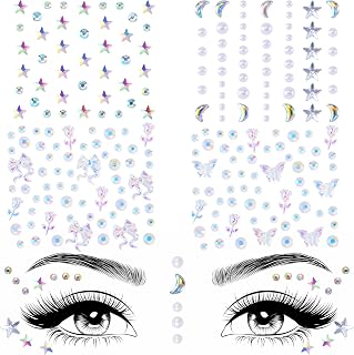 4 Sheets Star Face Gems Rhinestone for Women, Acrylic Moon Butterfly Crystal Face Jewelry, Waterproof Facial Body Makeup Stickers for Daily, Party, Festival - Colorful