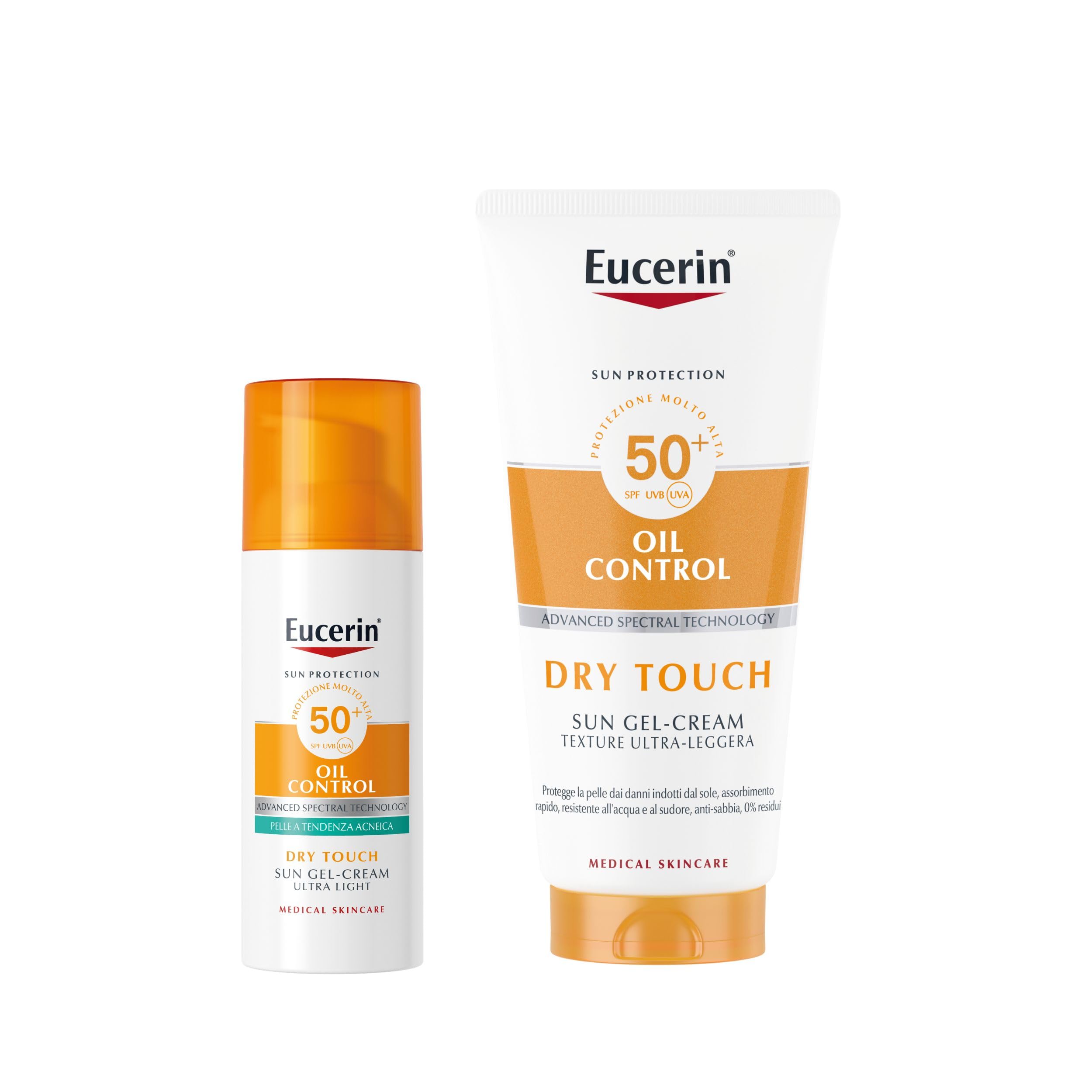 Eucerin SUN Oil Control Dry Touch Skincare Kit, Cofanetto regalo donna beauty per pelle grassa con crema solare viso Sun Gel-Creme SPF50+ 50 ml e protezione solare corpo Sun Gel-Creme SPF50+ 200 ml