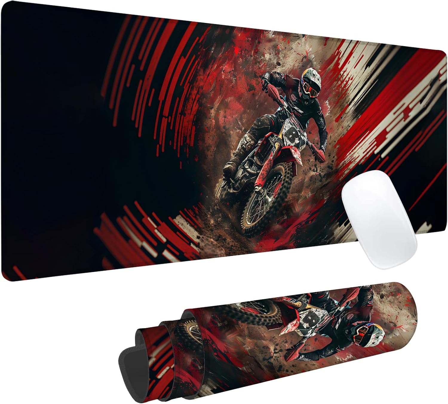 Motocross Dirt Bike Gaming Mouse Pad, Office Desk Mat, Anti-Slip Rubber Base Cool Aesthetic Mouse Pads for Computer Laptop Keyboard School Home Desktop Gamer Home Accessories Decor 31.5" x 11.8"
