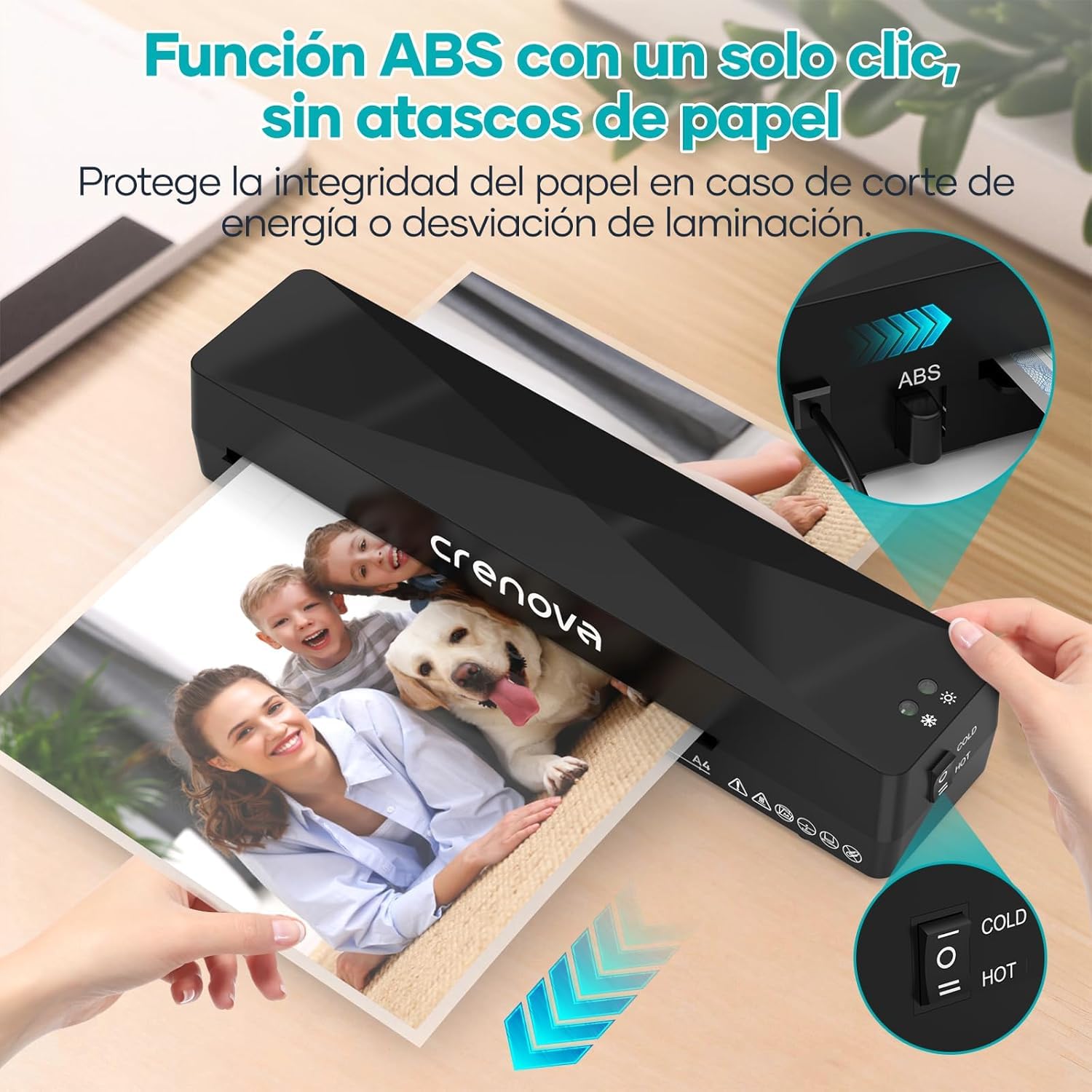 Crenova Plastificadora con Guillotina, Modo Frío y Caliente, Laminadora con 11 fundas de plastificación, Ideal para Colegio Oficina Estudio Fotográfico, Negro