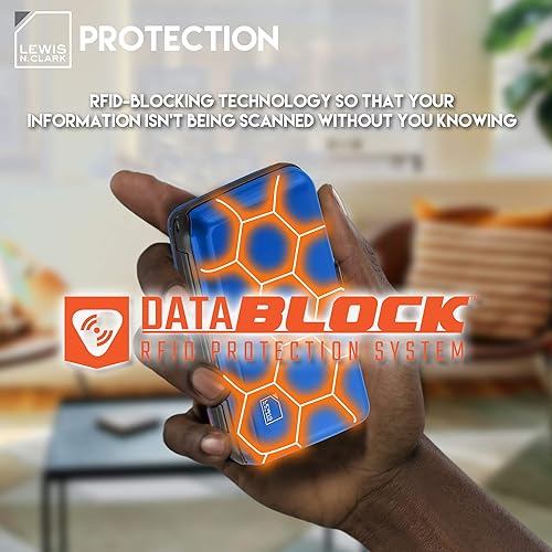 Miniatura 4 de Lewis N. Clark Cartera de aluminio RFID, Azul Patchwork, Mini cartera de aluminio RFID, soporte para tarjetas de crédito, funda para tarjetas de