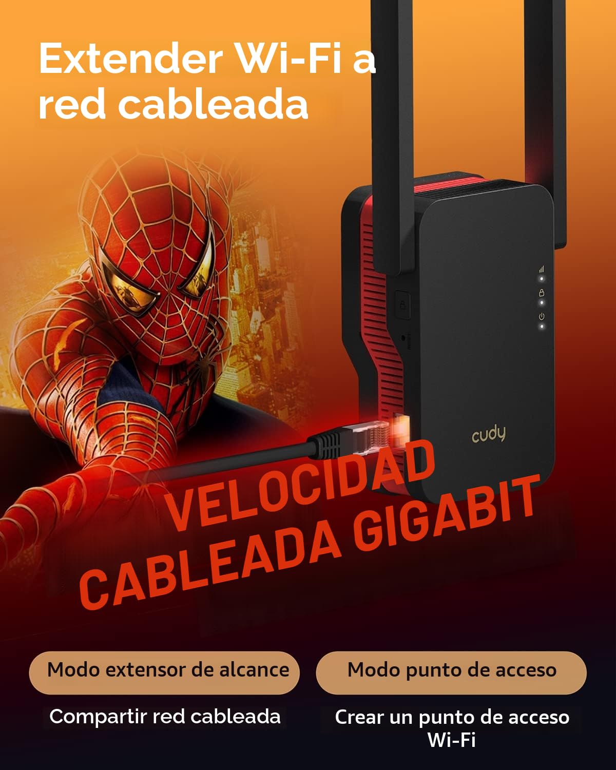 Cudy AX3000 Repetidor WiFi 6 Doble Banda, Extensor y Amplificador WiFi con Cobertura hasta 280 m² para 70 Dispositivos, 802.11ax, 160 MHz, MU-MIMO, Beamforming, OFDMA, WPA3