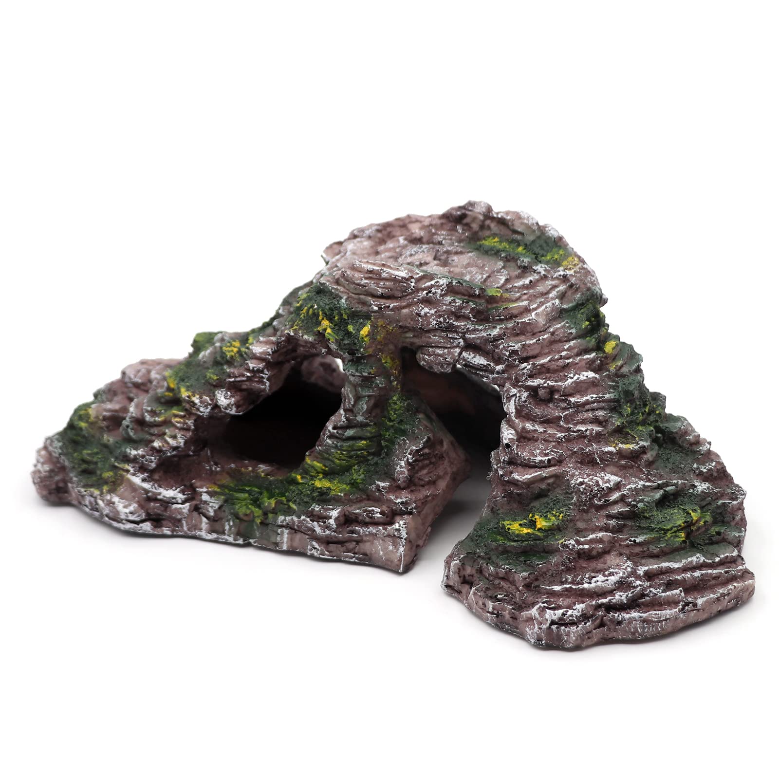 Junniu Reptile Terrarium Accessories Aquarium Basking Platforms Step Ramps Hide Cave Rock for Turtle Newts Arboreal Herps Bearded Dragon Tortoise Lizards, 12.4in Large Resin Shale Step Ledge