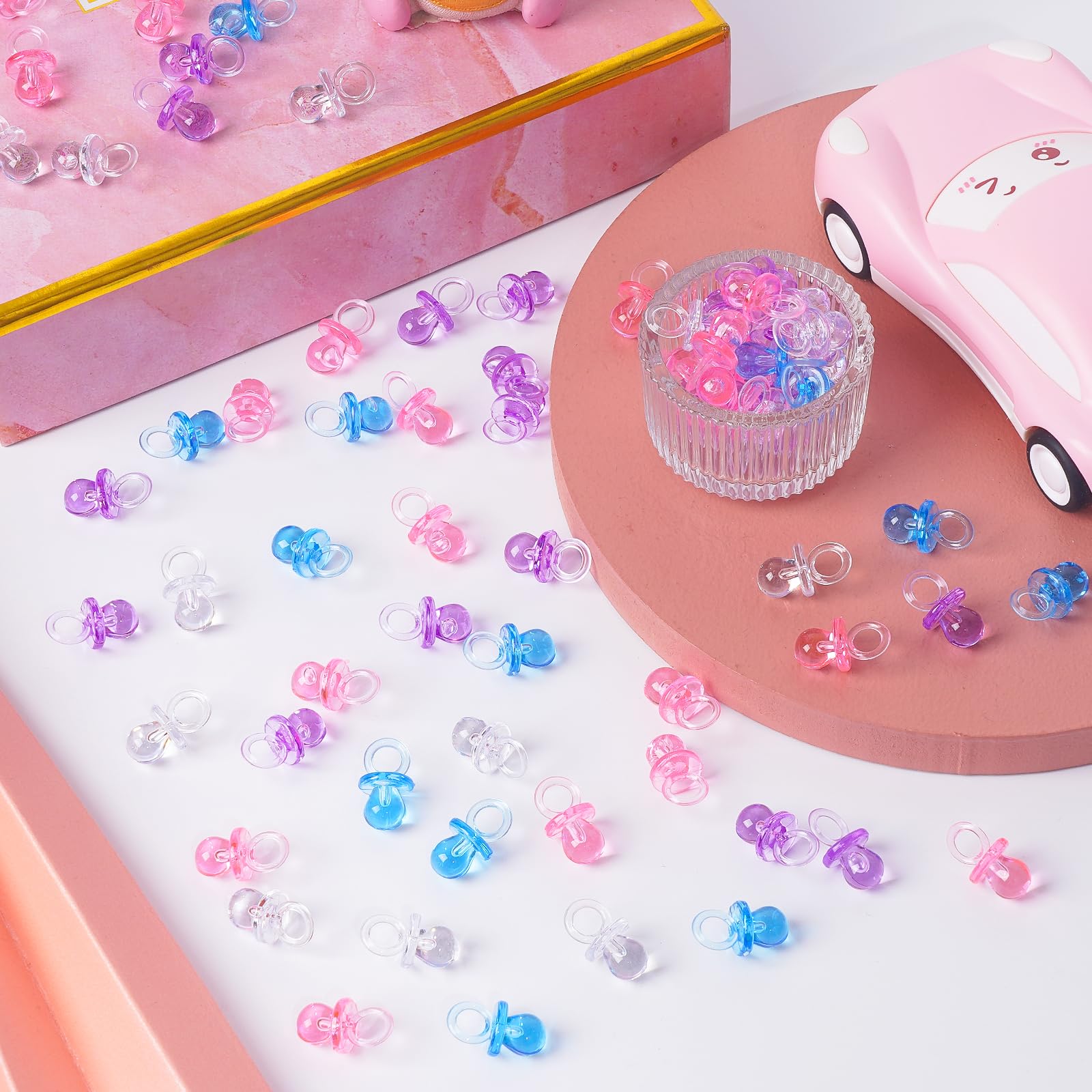 200 Stück 2,2 cm Baby-Schnuller Babyparty Kunststoff Schnuller für Babyparty Schnuller, Babyparty Geschlecht Show Party Dekoration DIY Geburtstag Party Geschenk (Rosa)