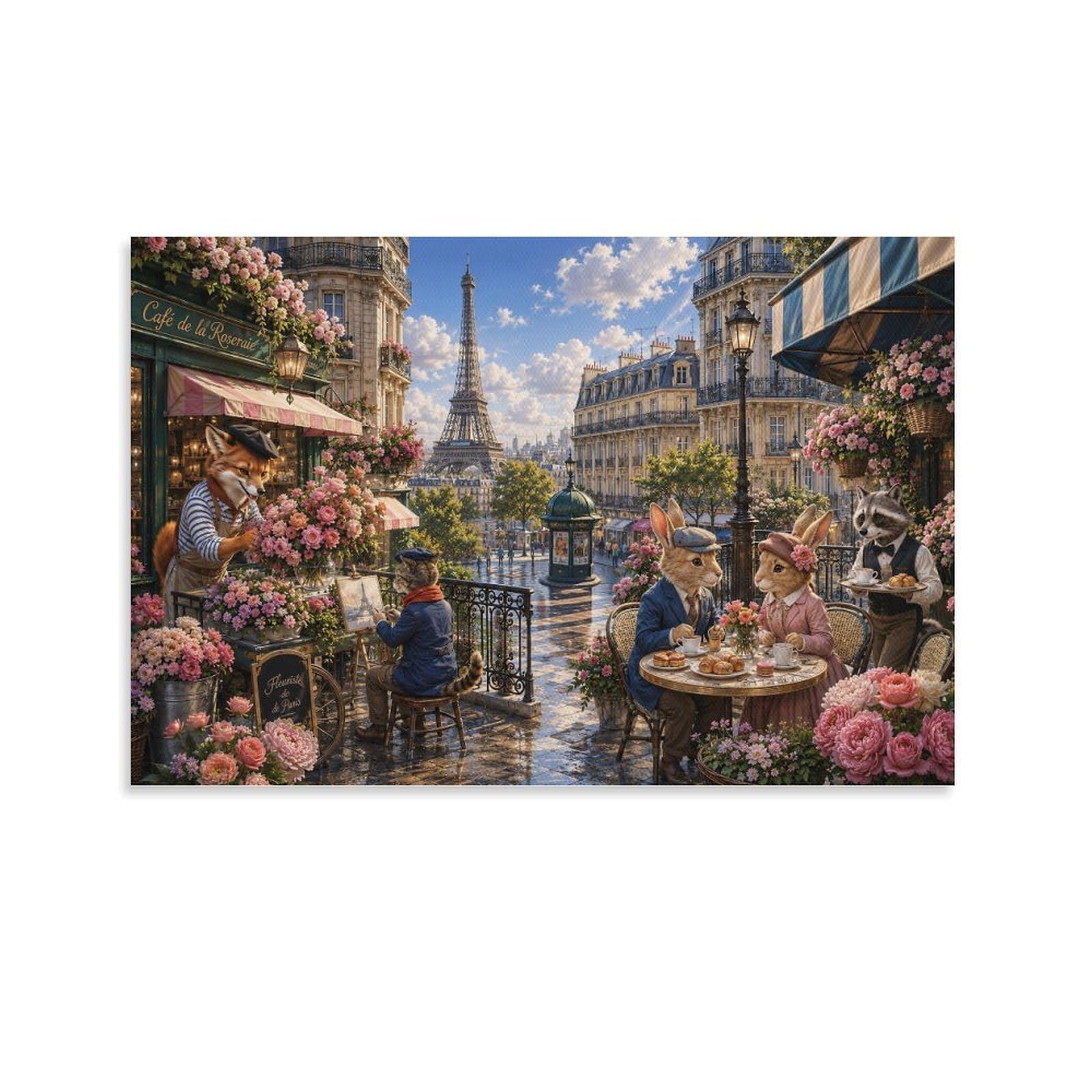 Paris Eiffel Tower Streetscape Canvas Prints Modern HD Wall Art Pictures Poster Decor for Dining Room, Living Room, Home, Bedroom Decorations, Gift 20x30inch(50x75cm)