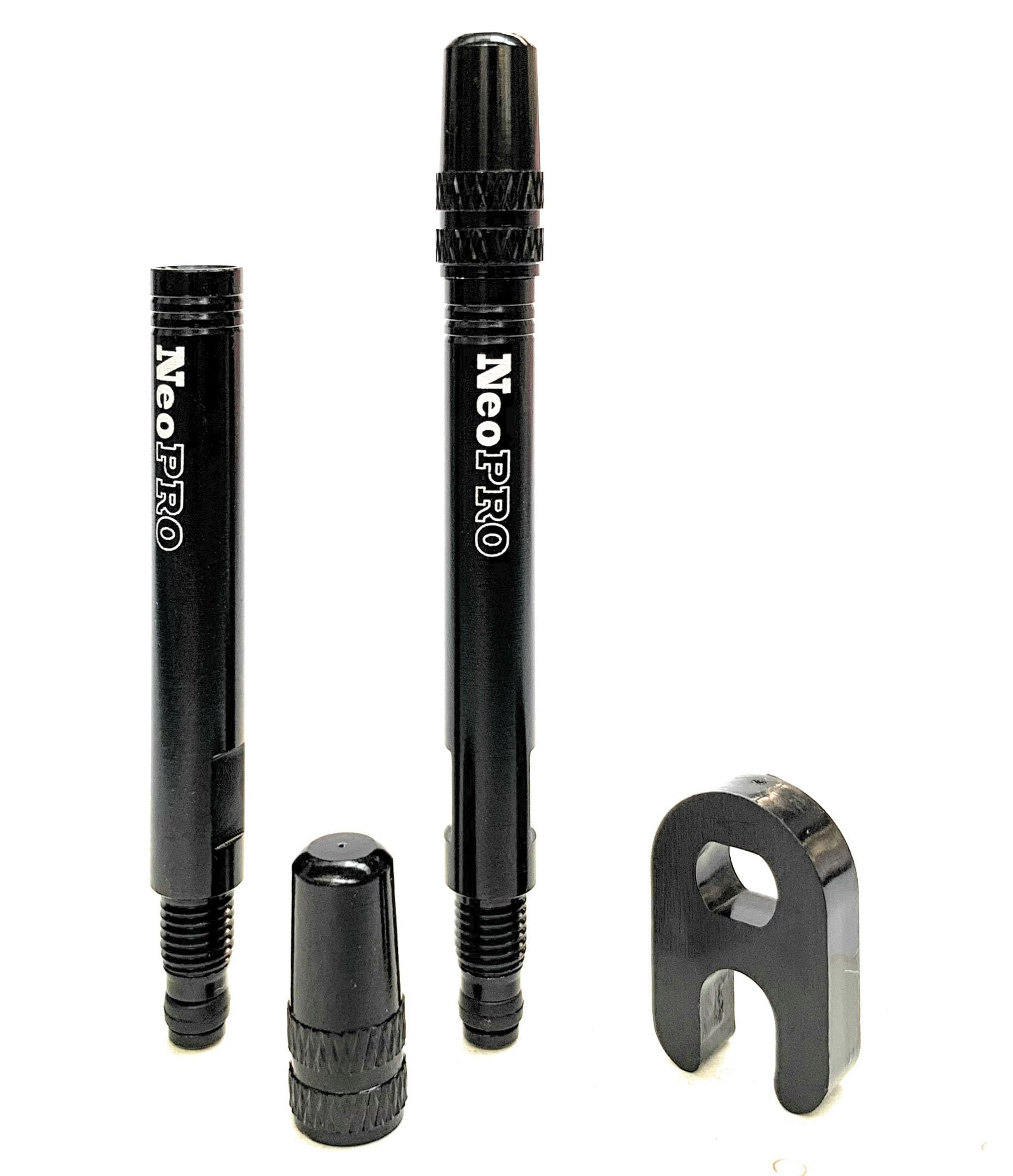 NeoPRO Presta-Ventilverlängerungs-Set (2 Stück) mit Ventilschlüssel und Kappe, erhältlich in 4 Längen: 20, 30, 40, 60 mm (schwarz, 40 mm)