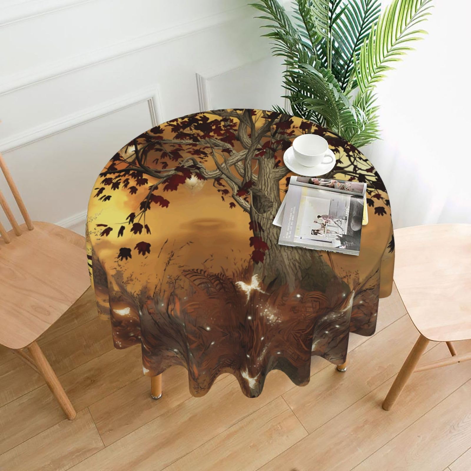 WHJSHOP Tree Butterflies Prints Round Decorative Throw – 60in Stylish Table Cover for Dining, Parties & Outdoor Events