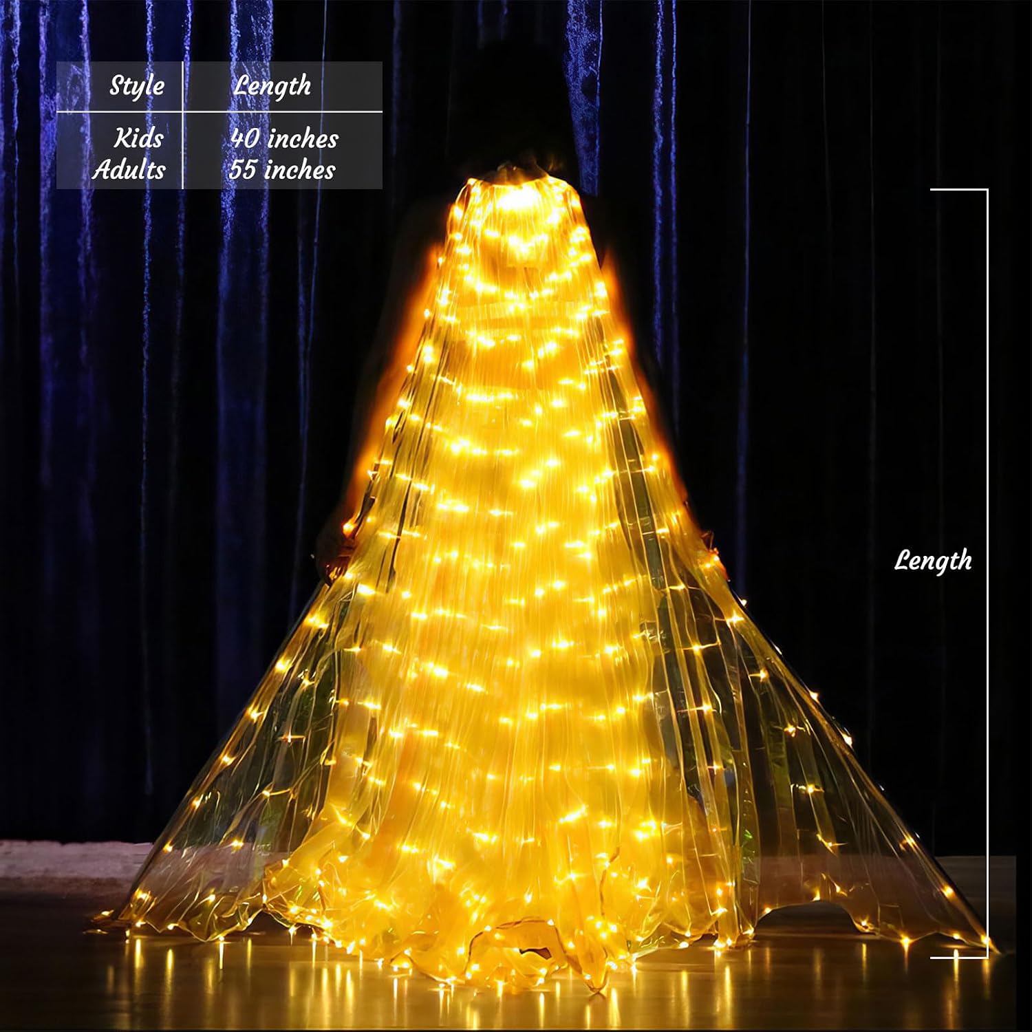 Illuminated LED Fairy Wings for Kids and Adults Multicolored Glowing Butterfly Wings for Enchanting Parties and Events (40inch for Kids, Yellow Lights)