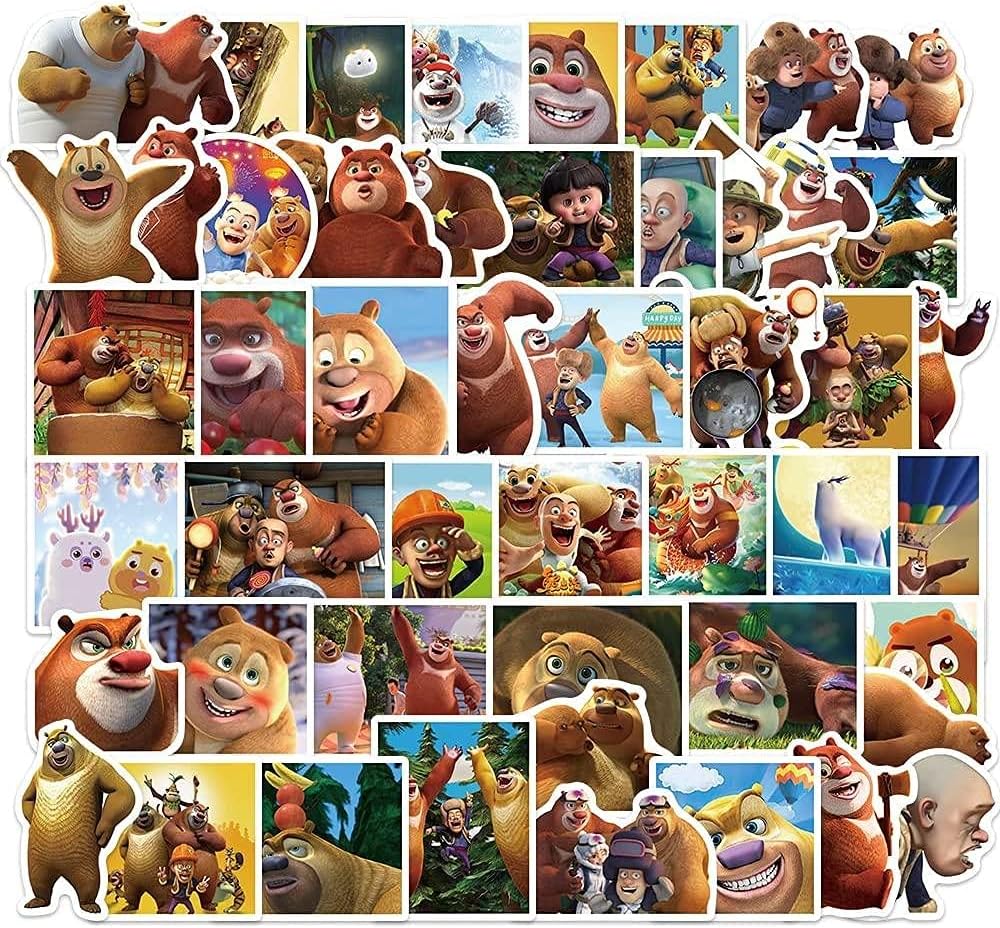 Guoman Cartoon Bear Haunted Bald Strong Bear Big Bear Two Children S Cartoon Stickers Luggage Waterproof Stickers 50 Sheets