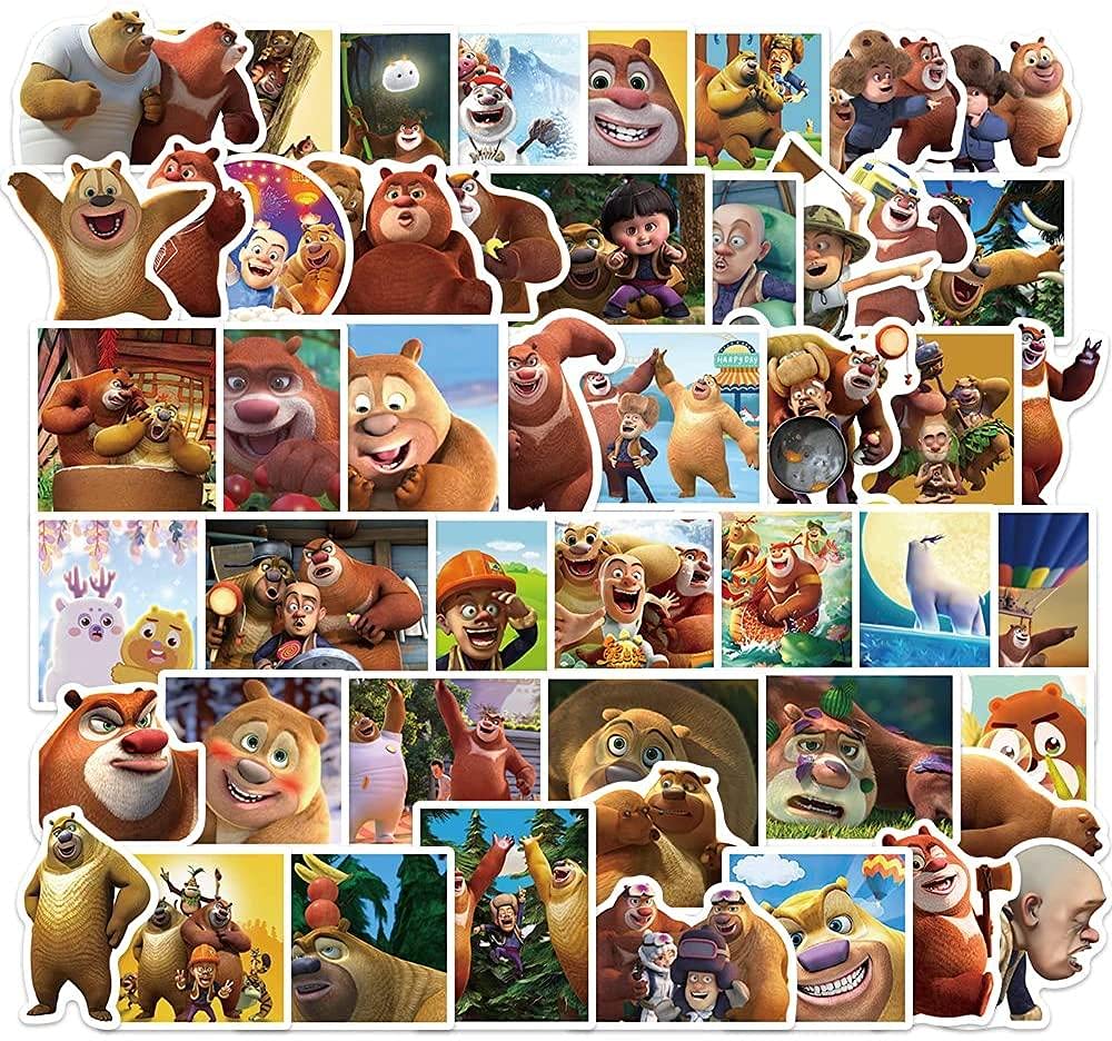 Guoman Cartoon Bear Haunted Bald Strong Bear Big Bear Two Children S Cartoon Stickers Luggage Waterproof Stickers 50 Sheets