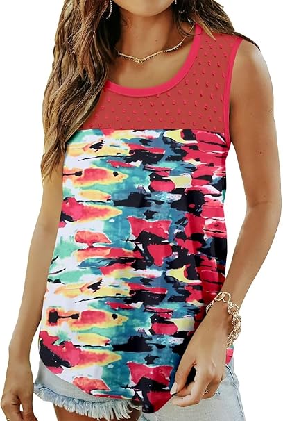 KISSMODA Womens Flora Print Tank Tops Ribbed Summer Shirt Sleeveless Summer Casual Women Blouses(S-3XL)