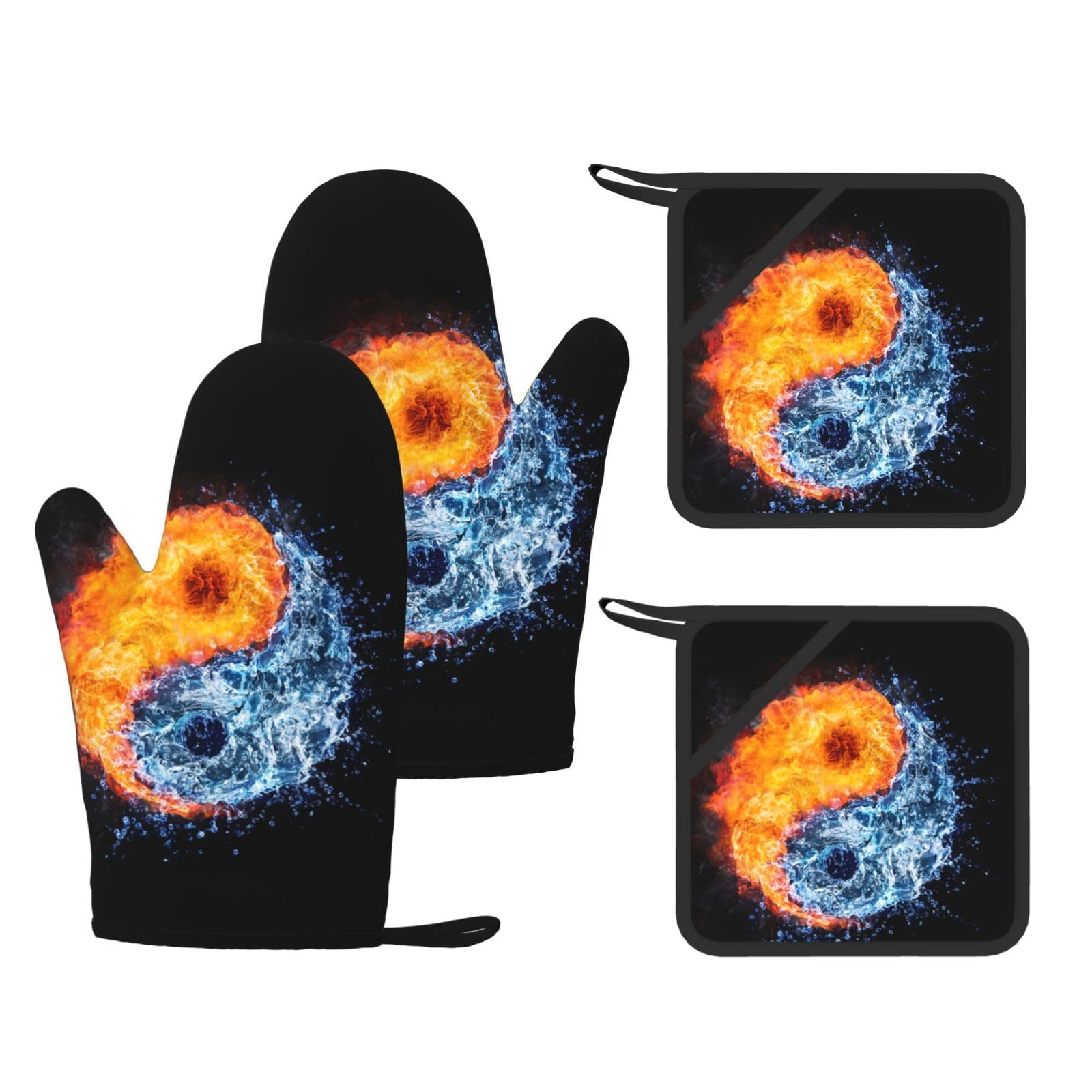 yin yang fire water printed żaroodporne rękawice i podkładka wielokrotnego użytku rękawice kuchenne