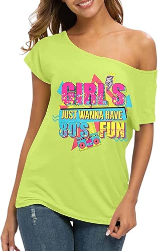 Miniatura 4 de Traje de los años 90 y 80 para mujer, camiseta de discoteca de fiesta temática de los años 80, tops con hombros descubiertos, parte superior vintage