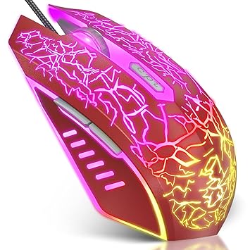 VersionTECH. RGB Gaming Mouse, Ergonomic USB Wired Optical Mouse Mice with 7 Colors LED Backlight, 4 DPI Settings Up to 2400 DPI, 6 Programmed Buttons for Laptop PC Computer Games & Work (Red)