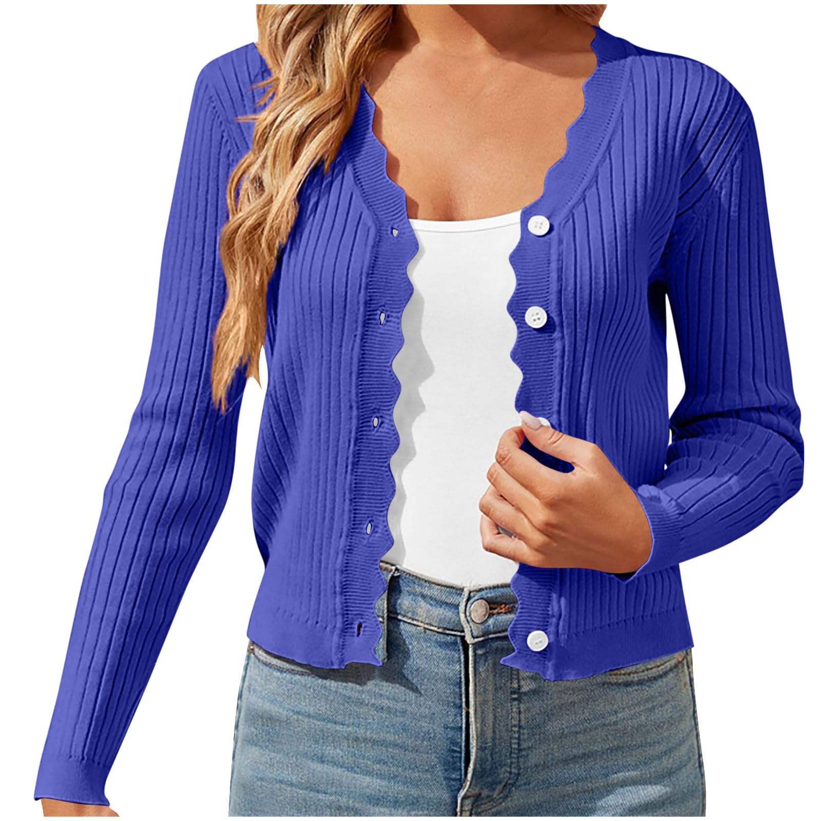Generico Cardigan Donna Elegante Maglione Leggero con Bottoni Manica Lunga | Tessuto morbido e piacevole sulla pelle, comfort quotidiano, vestibilità comoda, ideale per casa ufficio e tempo libero