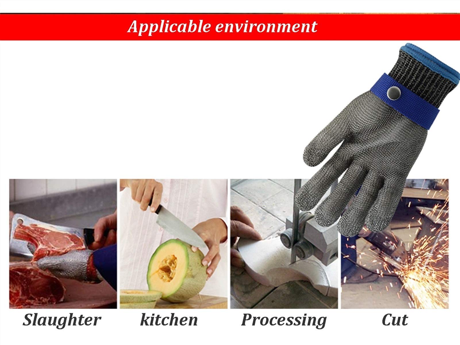 Guantes Anticortes, Guantes Resistentes a Cortes de Alambre de Acero 316, de Nailon de Grado alimenticio, para Cocina, Restaurante, jardinería y Seguridad.
