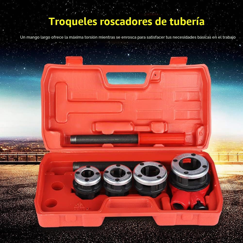 Estink Kit de Roscado, 6 Piezas, 1.27-3.17cm | Juego de Machos, 4 Moldes y 6 Herramientas, para Tuberías de Agua y Gas, Fontanería y Mantenimiento