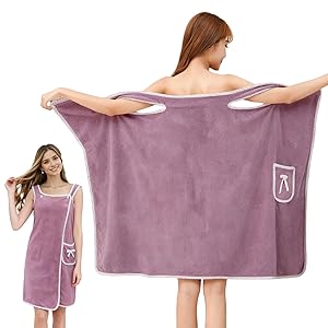 Bath Towel Wrap, Adjustable Shower Spa Towel with Pocket Bow Tie, Quick Dry Soft Lightweight Bath Skirt Wearable Robe for Women(Purple)
