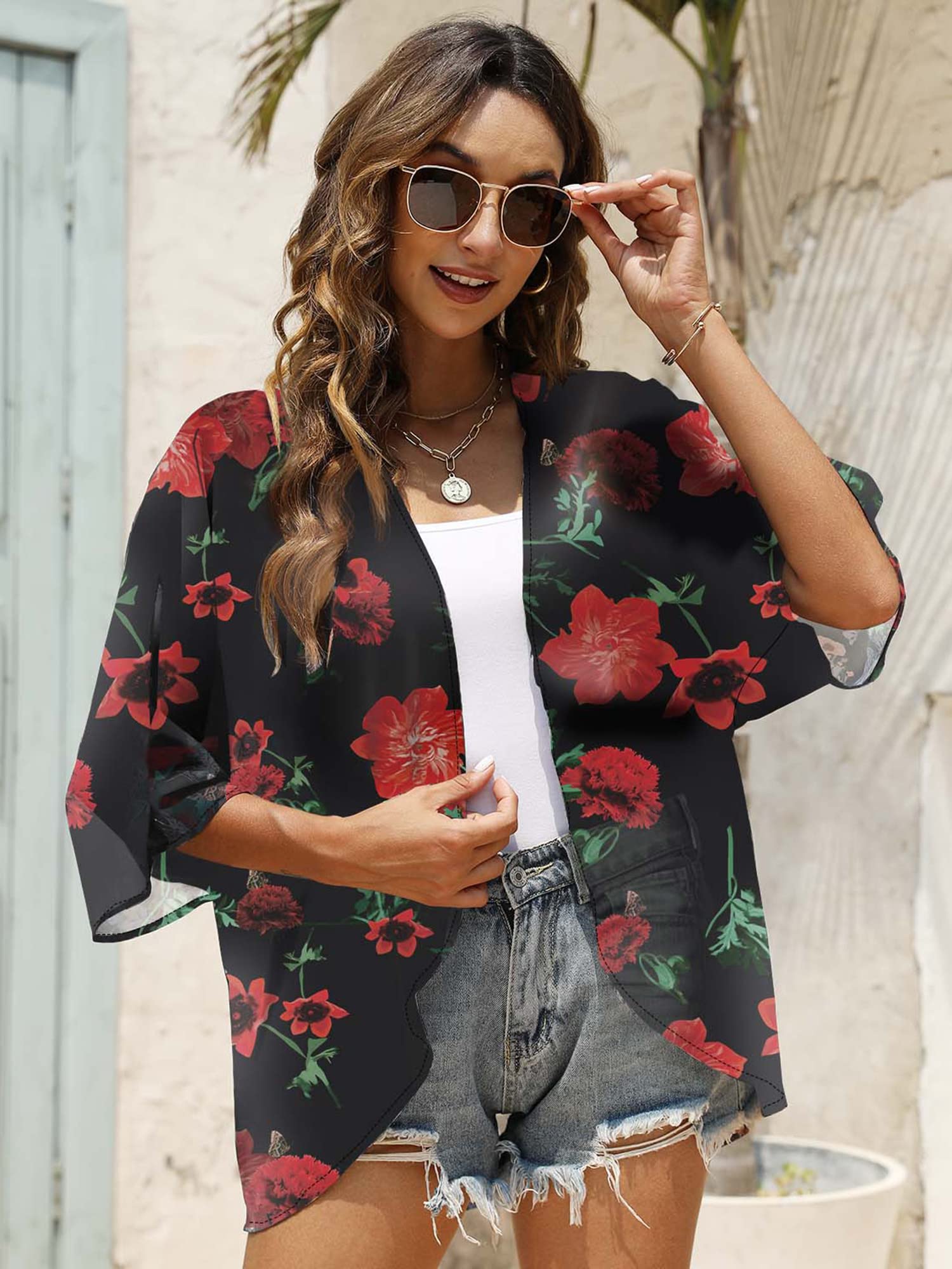 Chunoy Luźna turecka sukienka dla kobiet, luźna, lekka, oversize, kaftan, sukienka plażowa, sukienka maxi, Red Flower, M