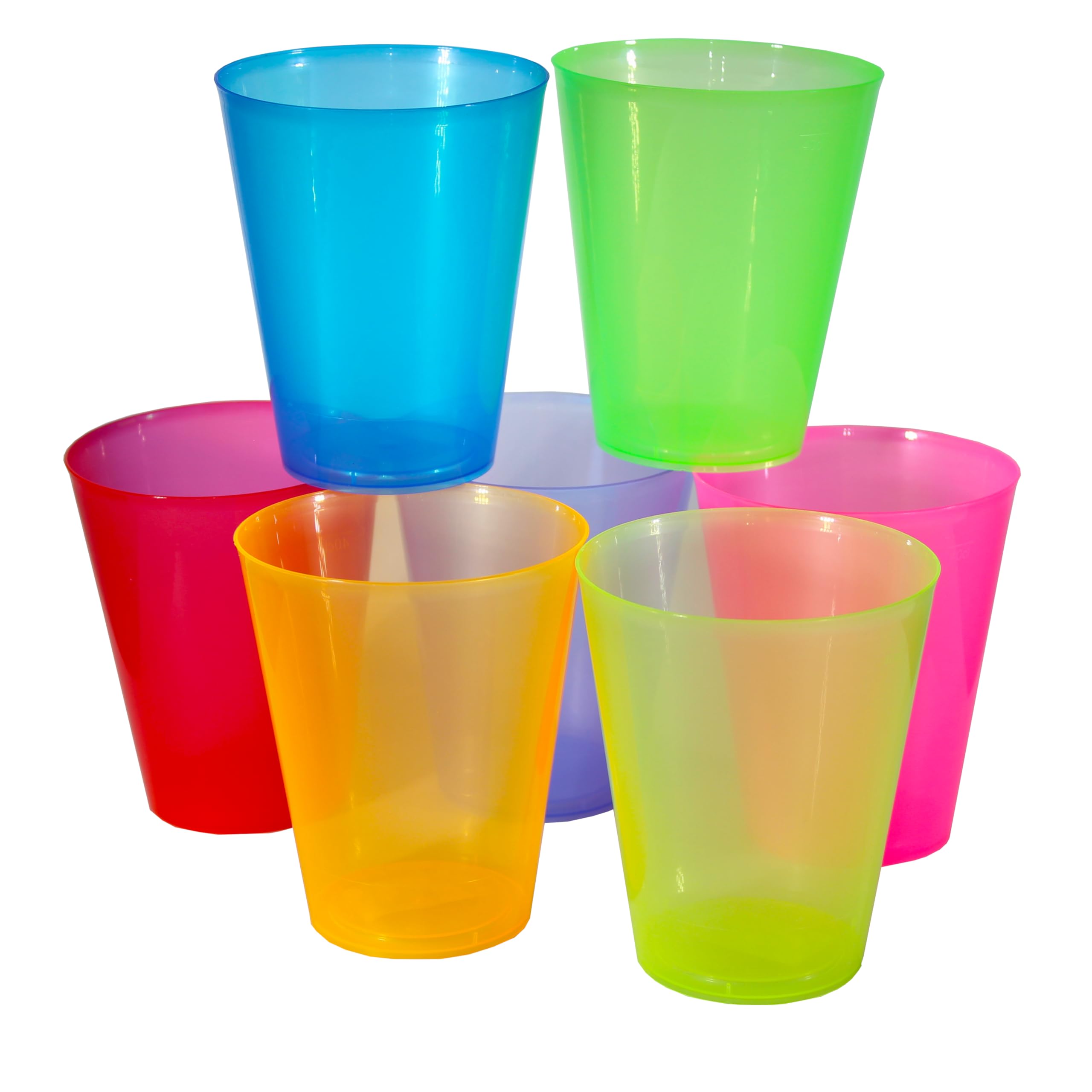 Vasos de Fiesta Reutilizables de Colores (480 ml) - Brillan con Luz Negra - Vasos de Plástico Rígido para Cumpleaños, Eventos Infantiles y Celebraciones - Aptos para Lavavajillas (100, Azul)