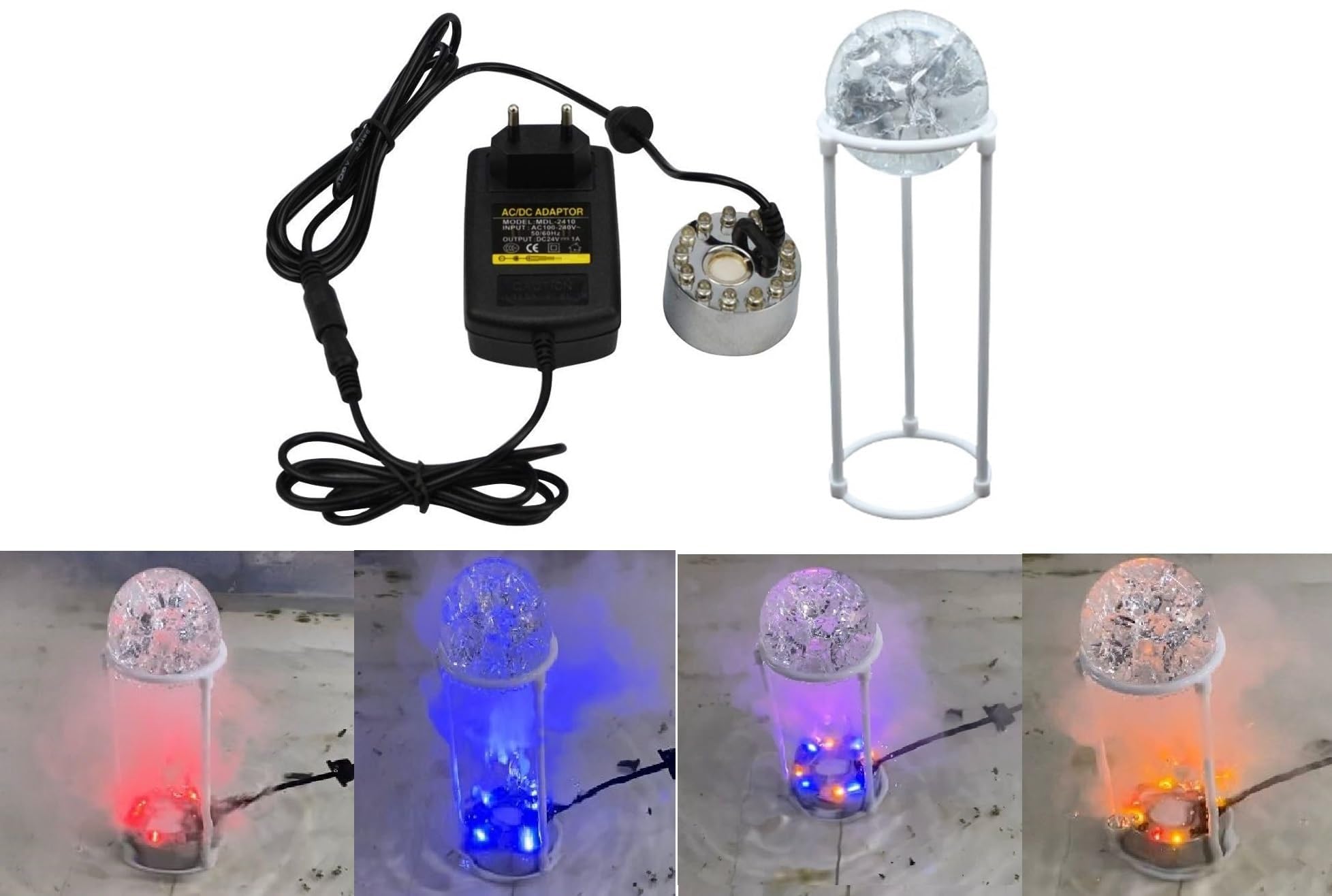 Asian Pumps & Machineries Color Changing Ultrasonic Mist Maker Fogger with Stand with Crystal Ball 500 ml/H Output for Water Fountain Pond Atomizer Incubators Air Humidifier 12 LED With Adapter 24V-image-14